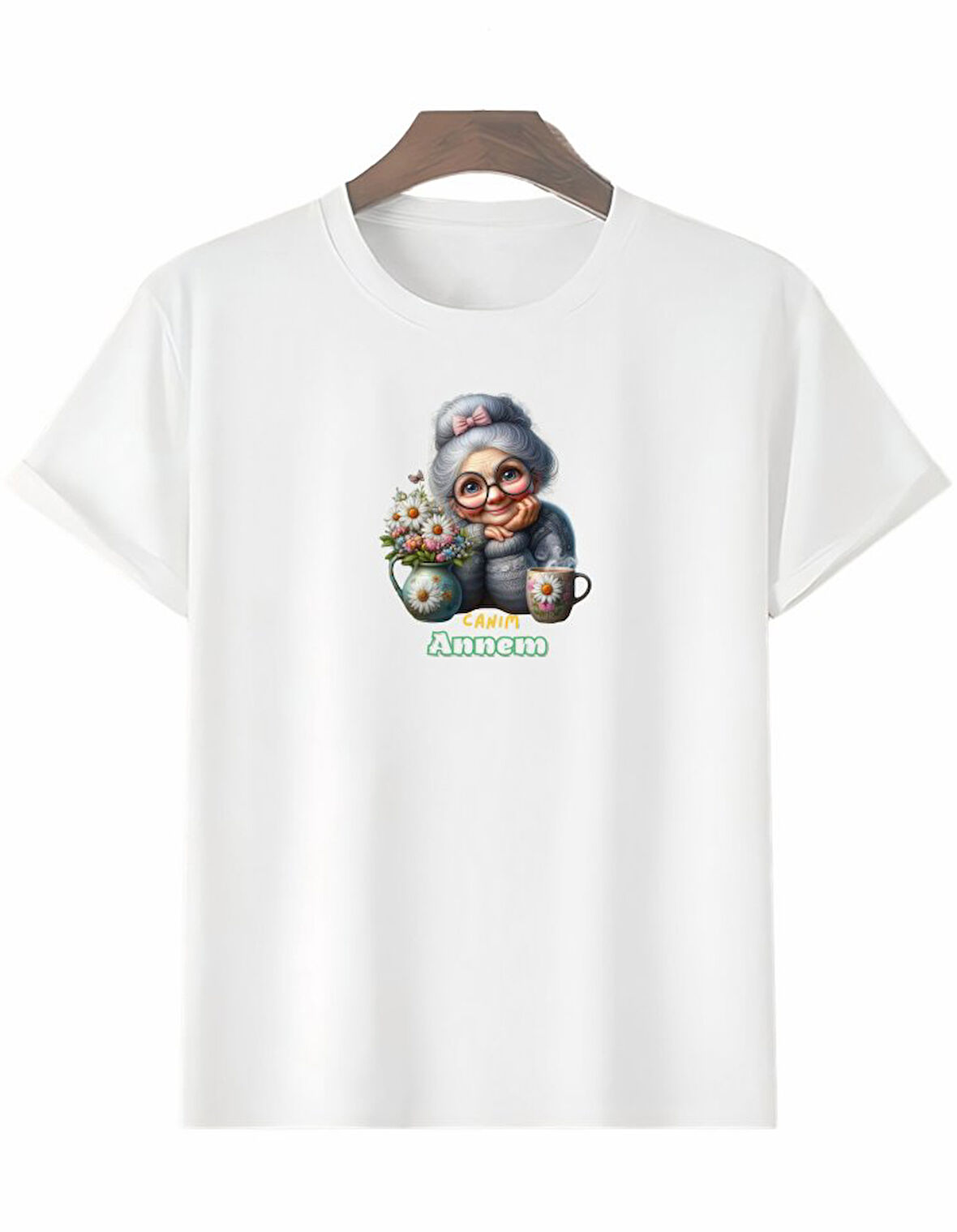Anneler Gününe Özel Tasarım Canım Annem Baskılı T-shirt - Beyaz