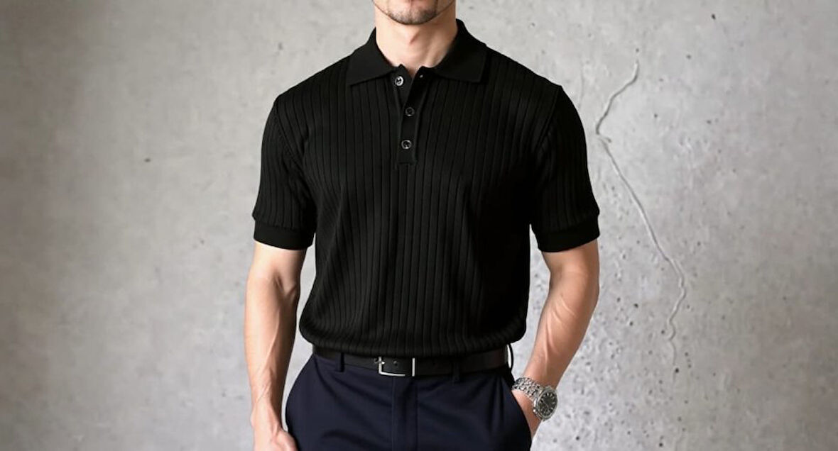 Erkek Kısa Kollu Yakalı Yakadan Düğmeli Triko Bluz