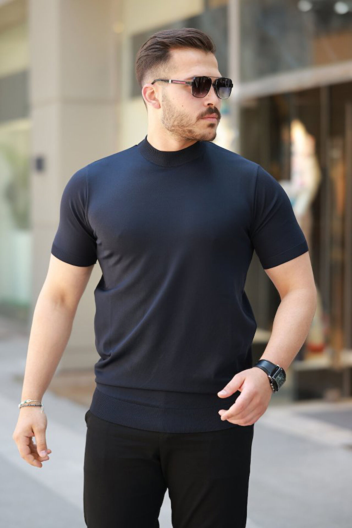 Erkek Yarım Balıkçı Yaka Kısa Kollu Tişört