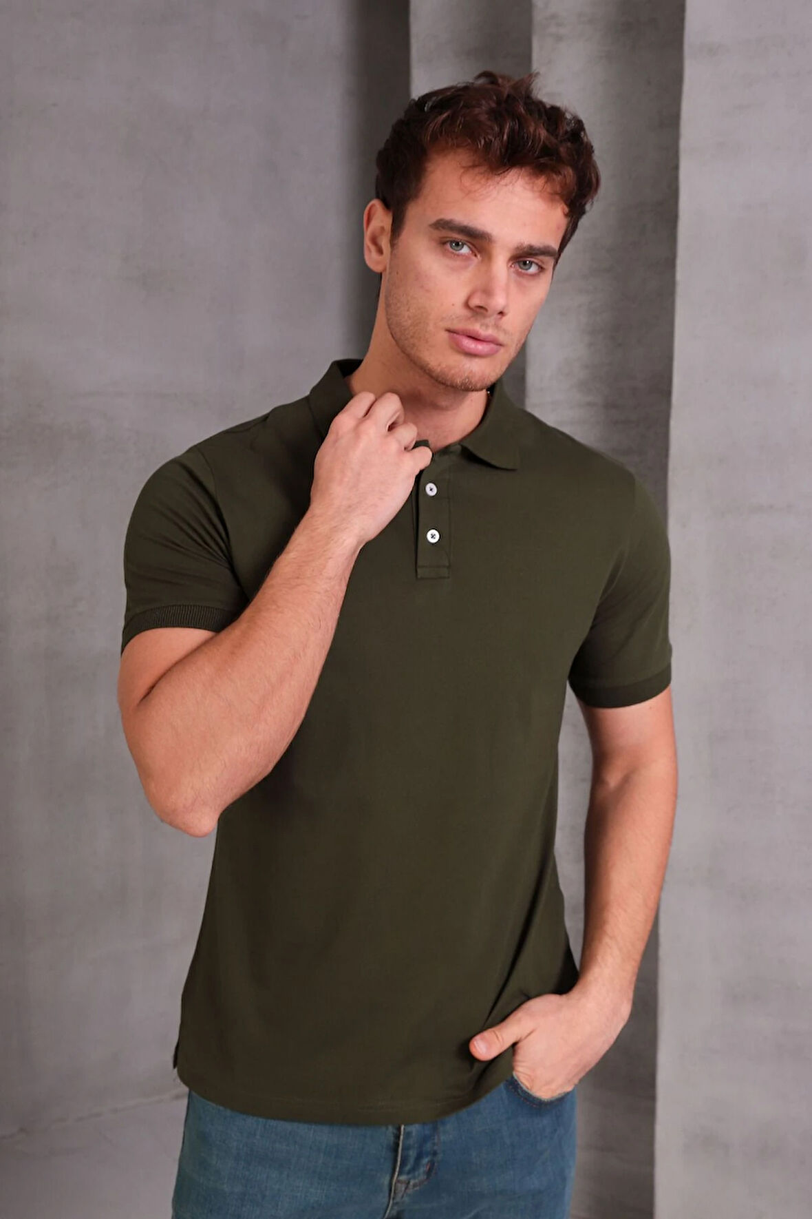 Erkek Slim Fit Pamuklu Yumuşak Doku Nefes Alan Kumaş Yakalı Tişört