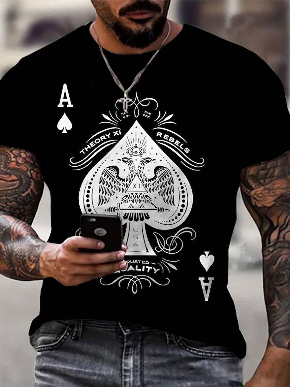 Erkekkısa Kollu Yuvarlak Yaka Desenli Viskon T-shirt