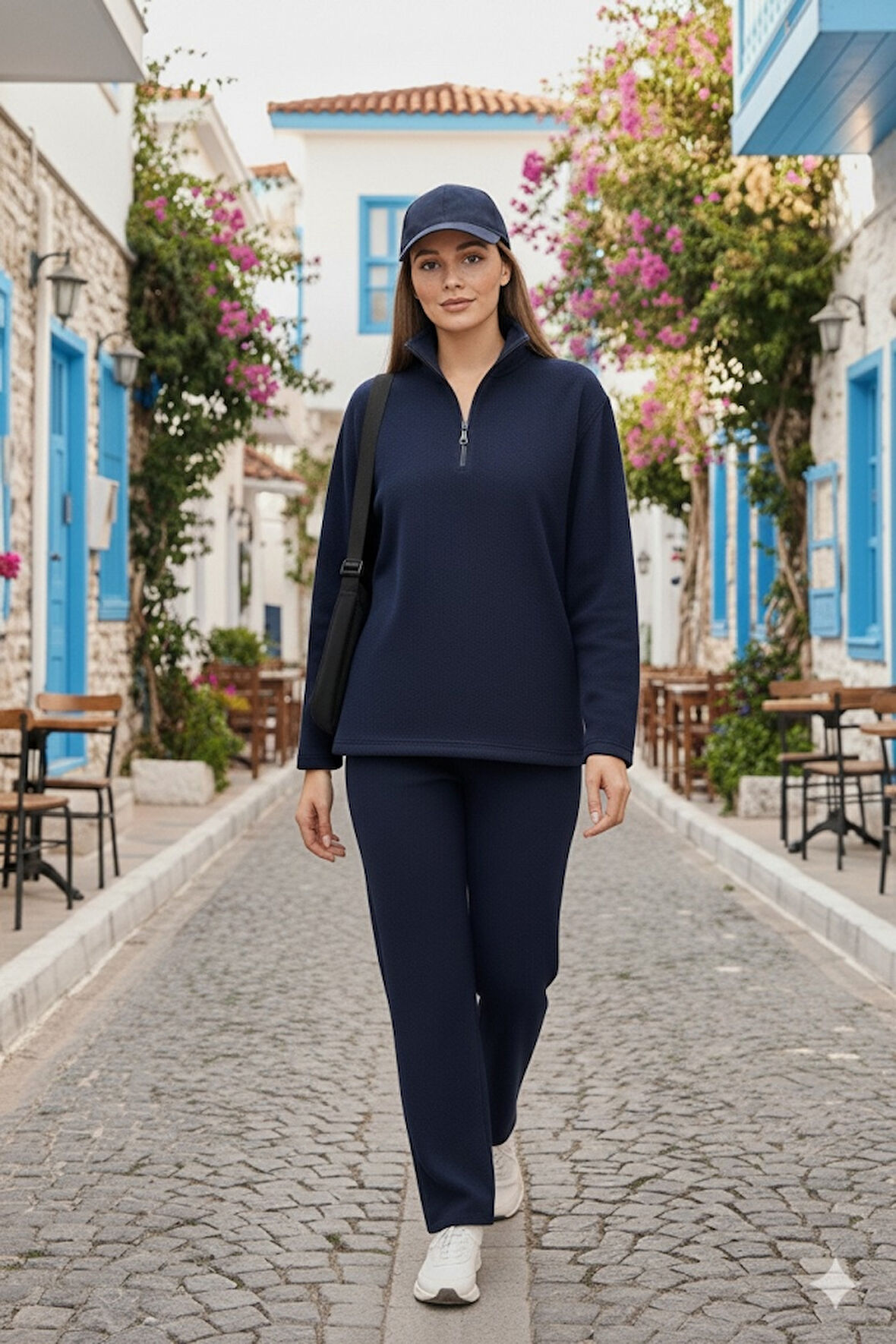 Kadın Balıkçı Yaka Fermuar Detay Polar Sweat Ve Pantolon Ikili Takım