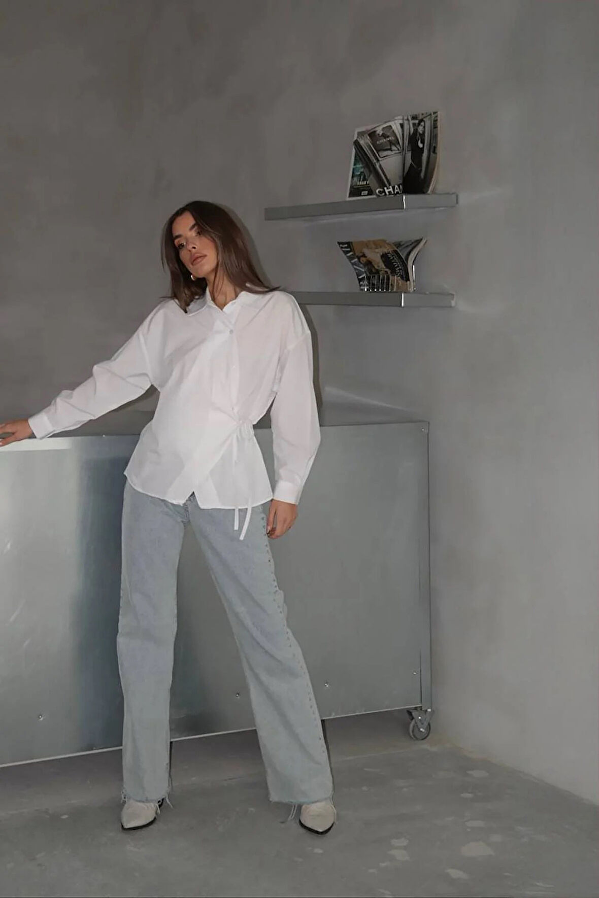 Jasmin Beyaz Yandan Bağlamalı Trend Gömlek JASMIN-1453