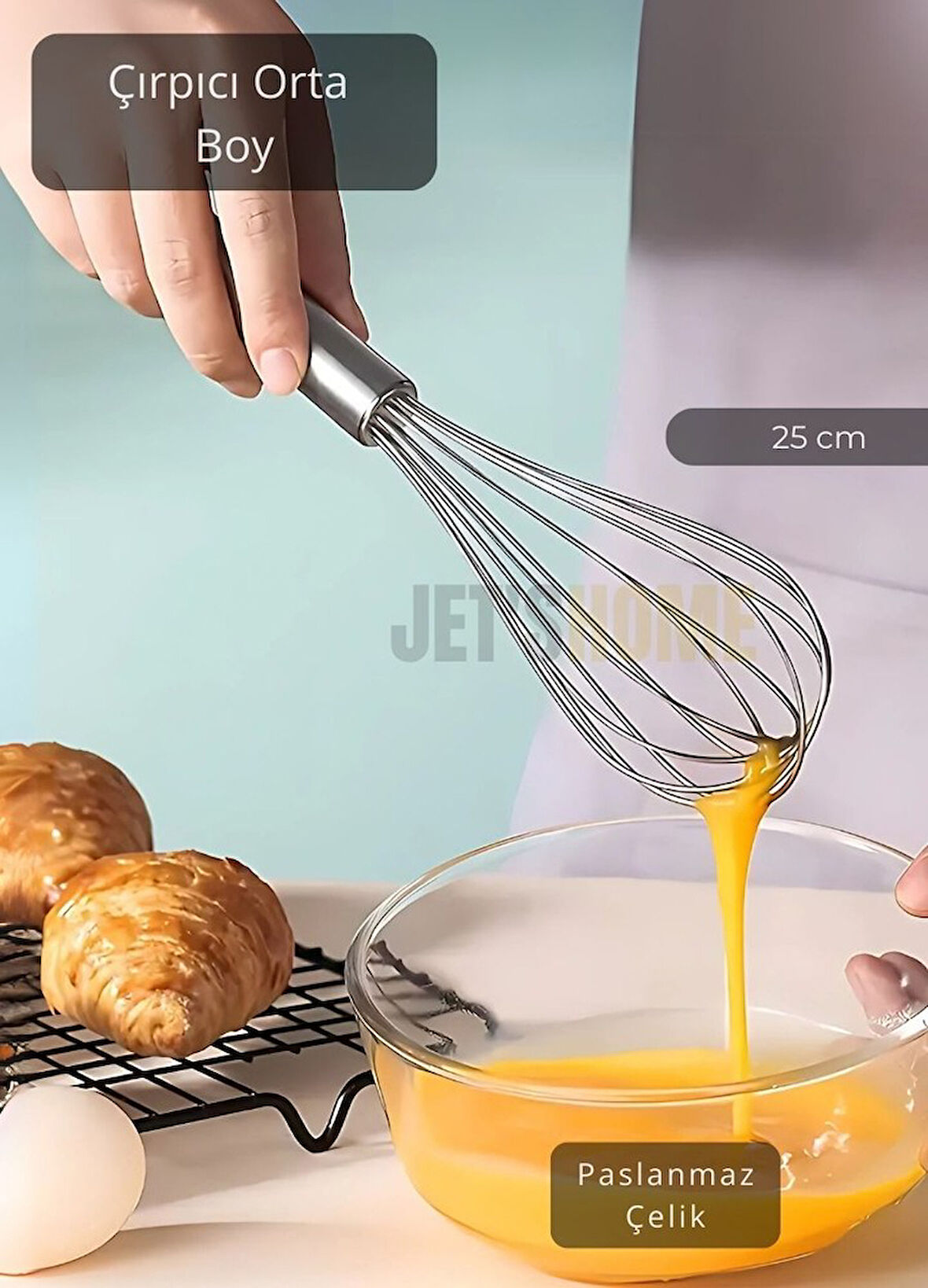 Çelik Çırpıcı Orta Boy Yumurta Çırpıcı Kek Çırpıcı Çorba Çırpıcısı 25 cm
