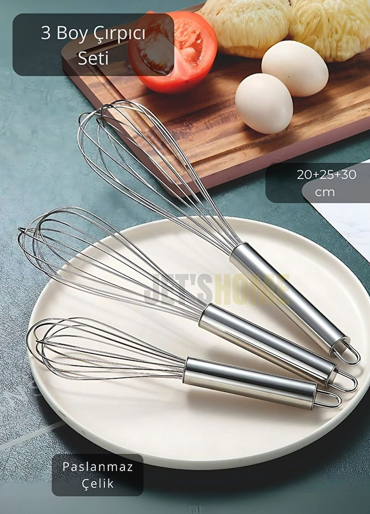 3’lü Set Çelik Çırpıcı Yumurta Çırpıcı Kek Çırpıcı Çorba Çırpıcısı 20-25-30 cm