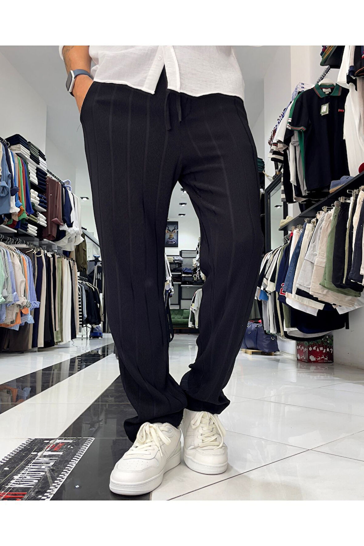 Fitil Desenli Jakarlı Erkek Baggy Jogger