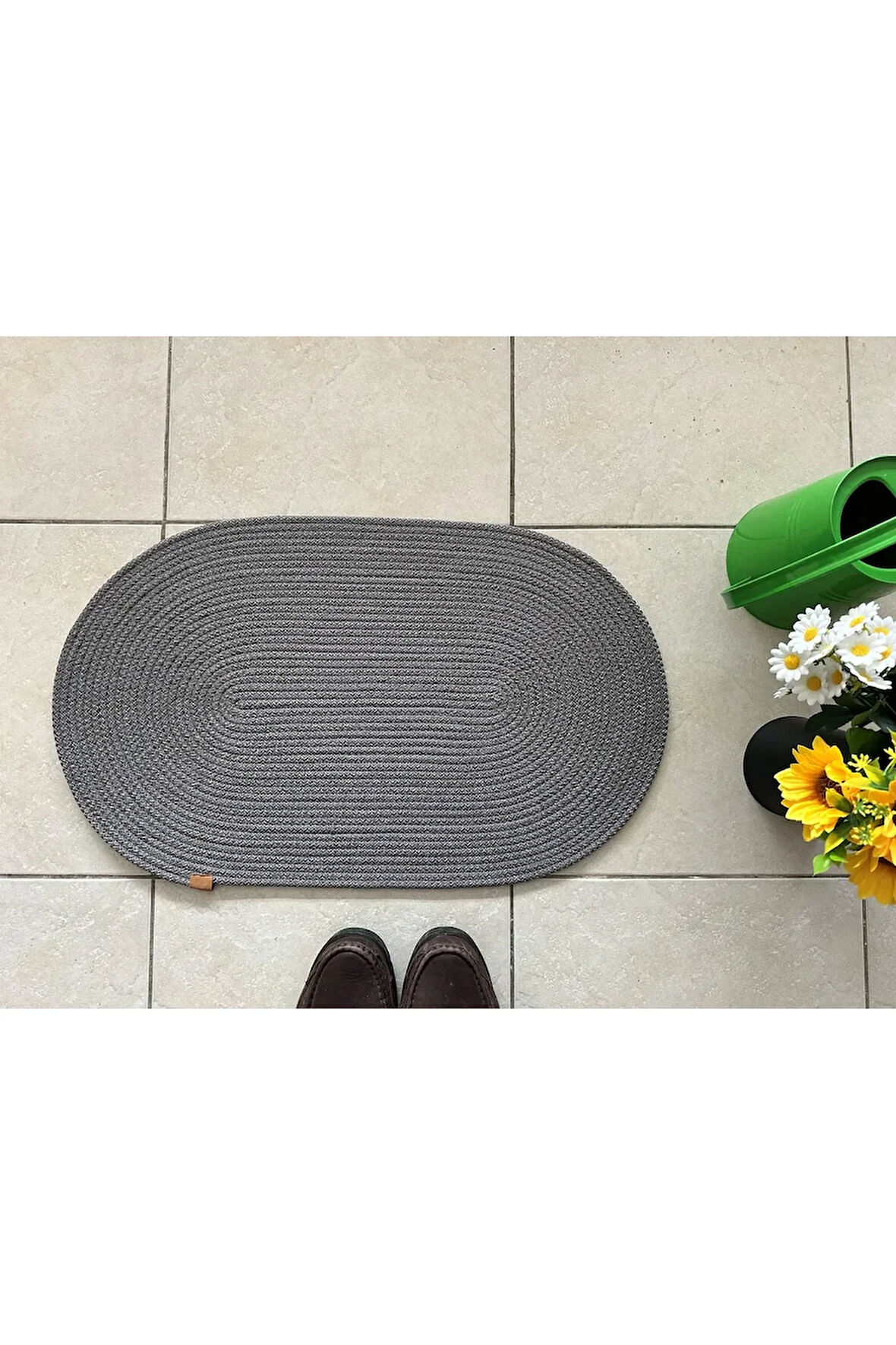 Jüt Düz Banyo Paspası Oval Gri