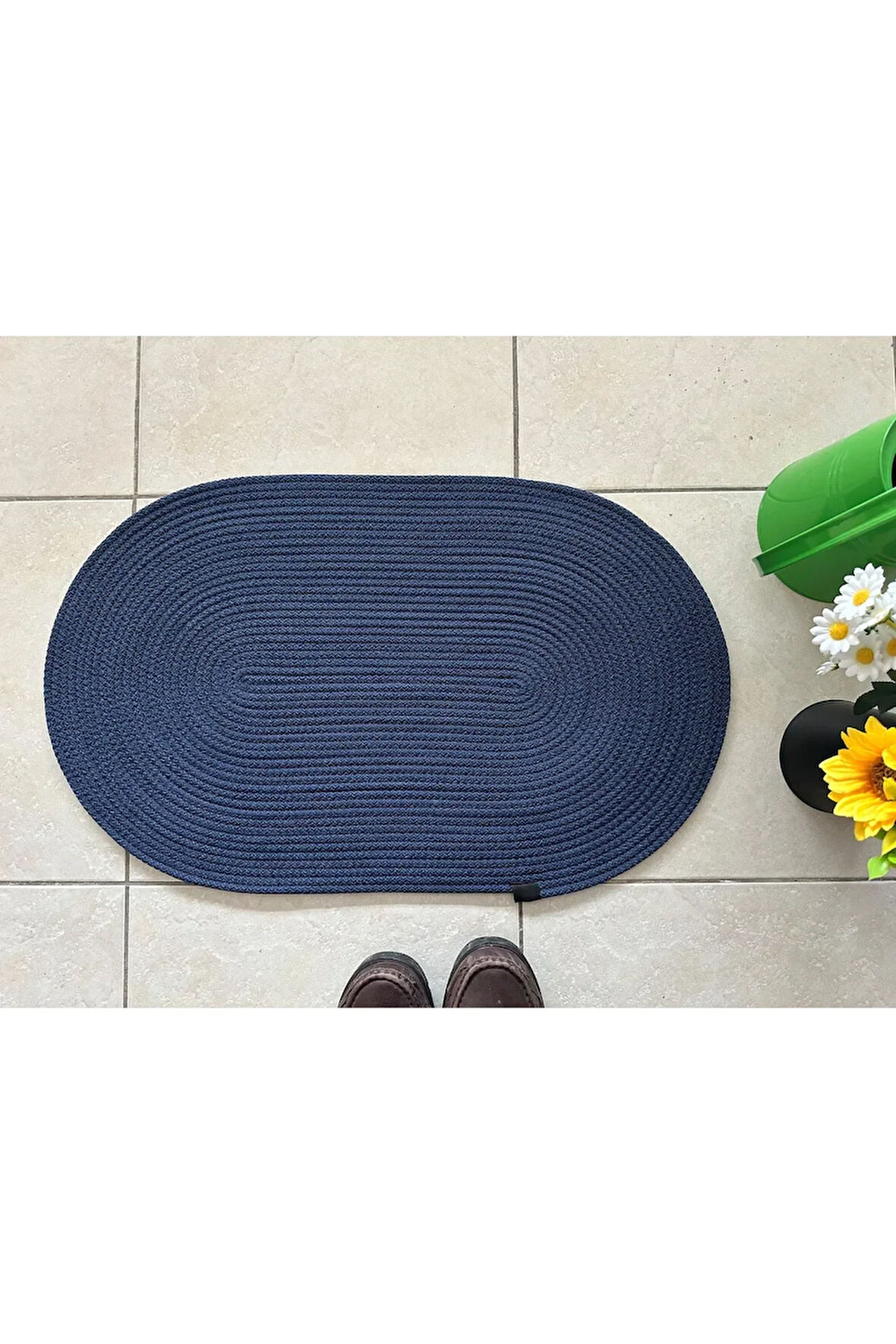 Jüt Düz Banyo Paspası Oval Lacivert