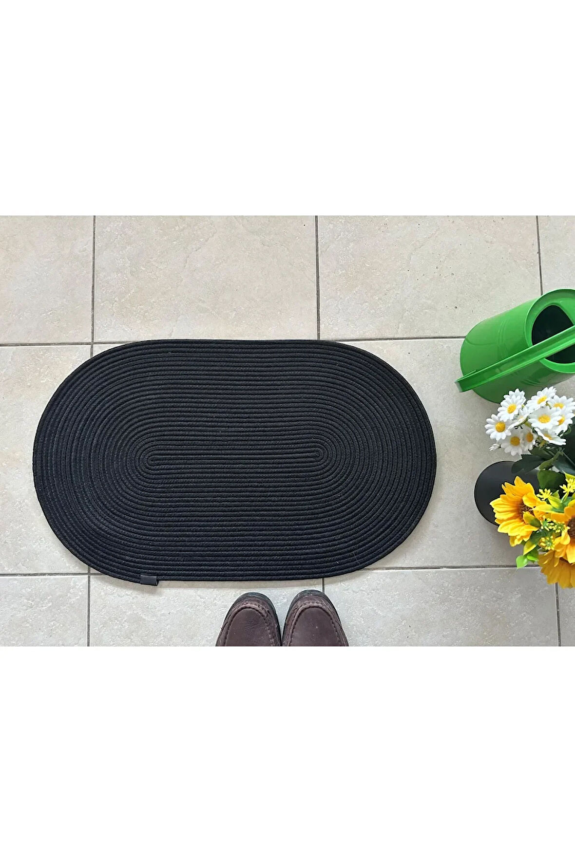 Jüt Düz Banyo Paspası Oval Siyah