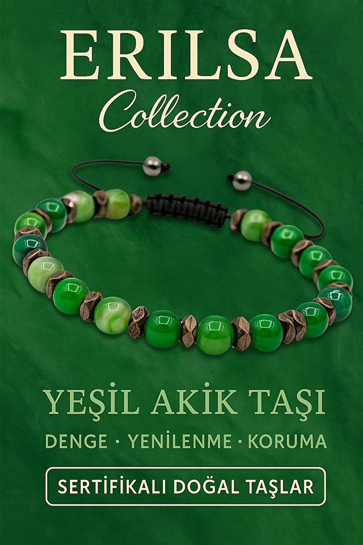 Sertifikalı Yeşil Akik ve Terahertz Doğal Taş Bileklik – Zihin Gücü ve Dengeyi Bir Arada Sunar