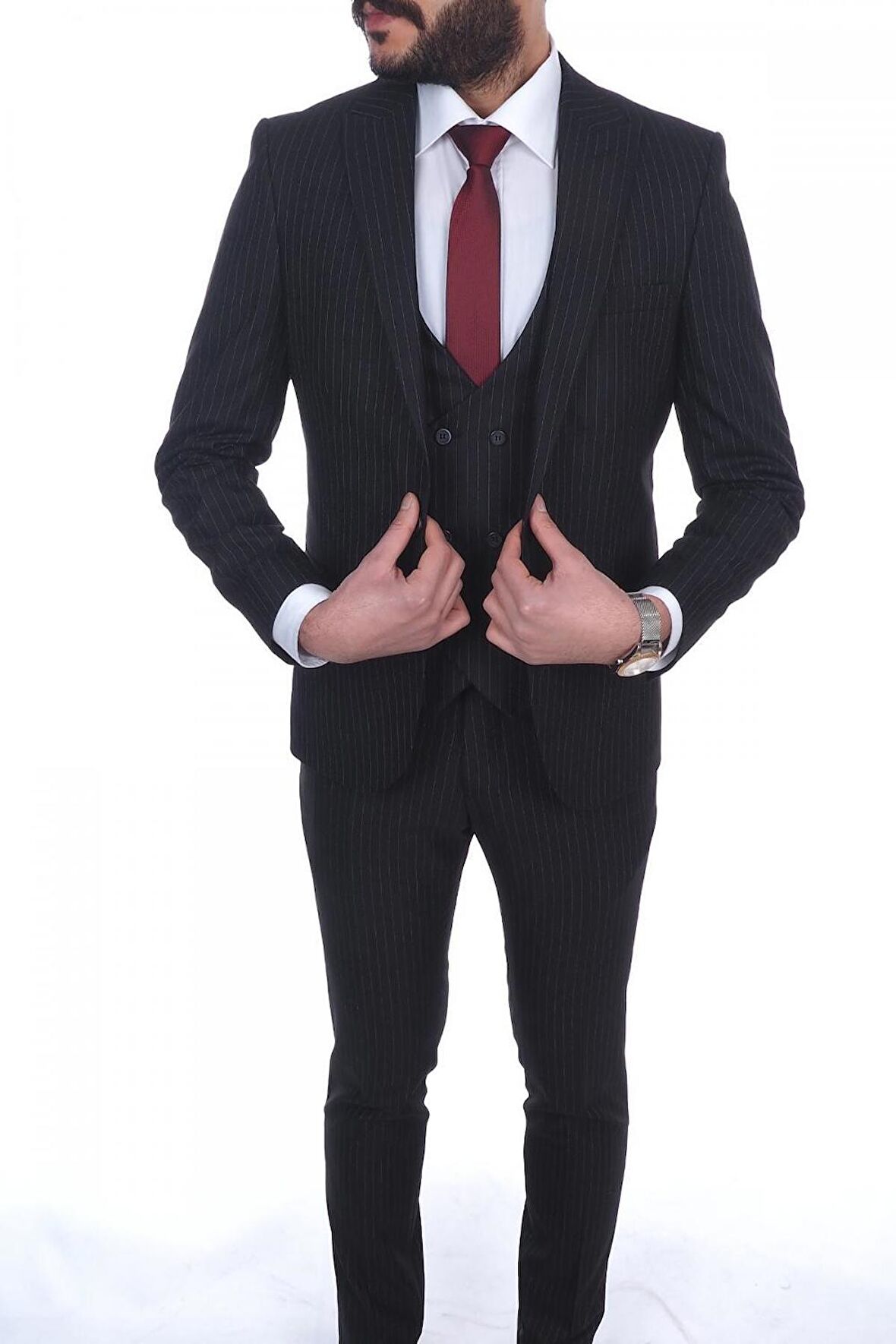 Fonte Falcao Slimfit Yelekli Drop 6 Takım-Siyah