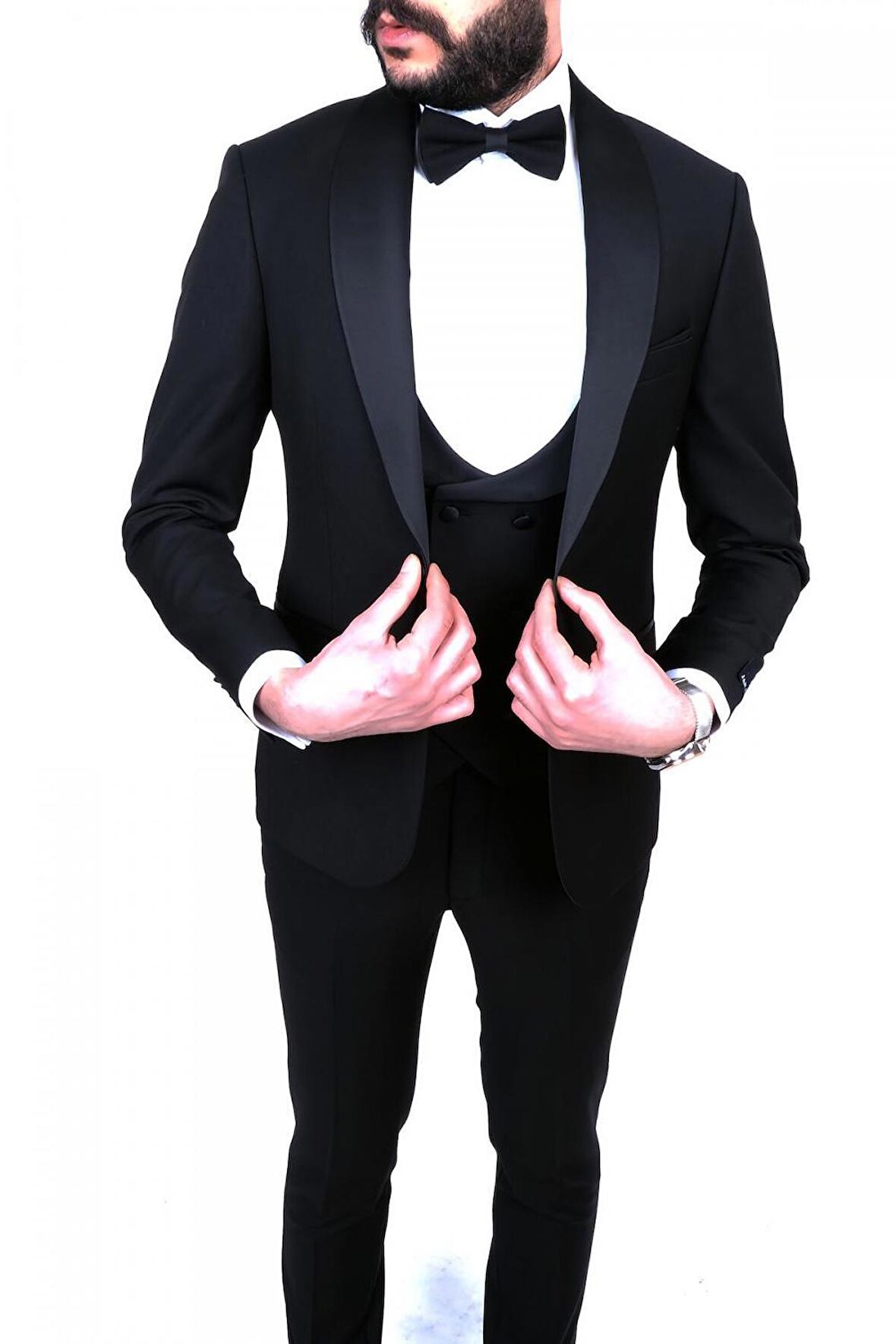 Jan Carlucci Slimfit Şal Yaka Damatlık Takım Ceket - Yelek - Pantolon - Gömlek - Papyon