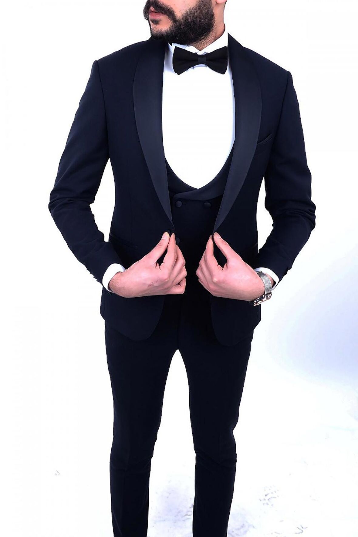 Jan Carlucci Slimfit Şal Yaka Damatlık Takım Ceket - Yelek - Pantolon - Gömlek - Papyon