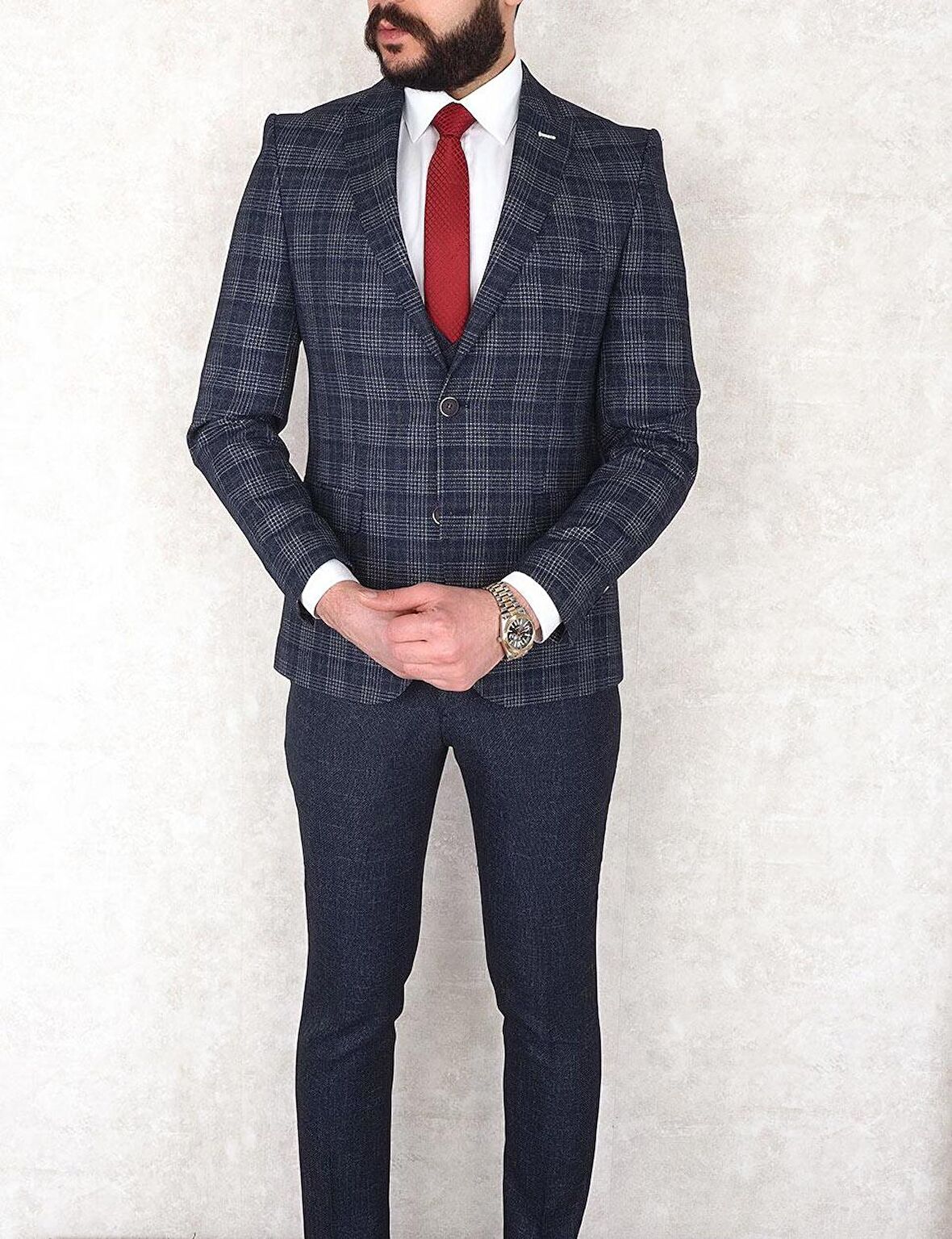 Fonte Falcao Slimfit Yelekli Drop 6 Takım-Lacivert