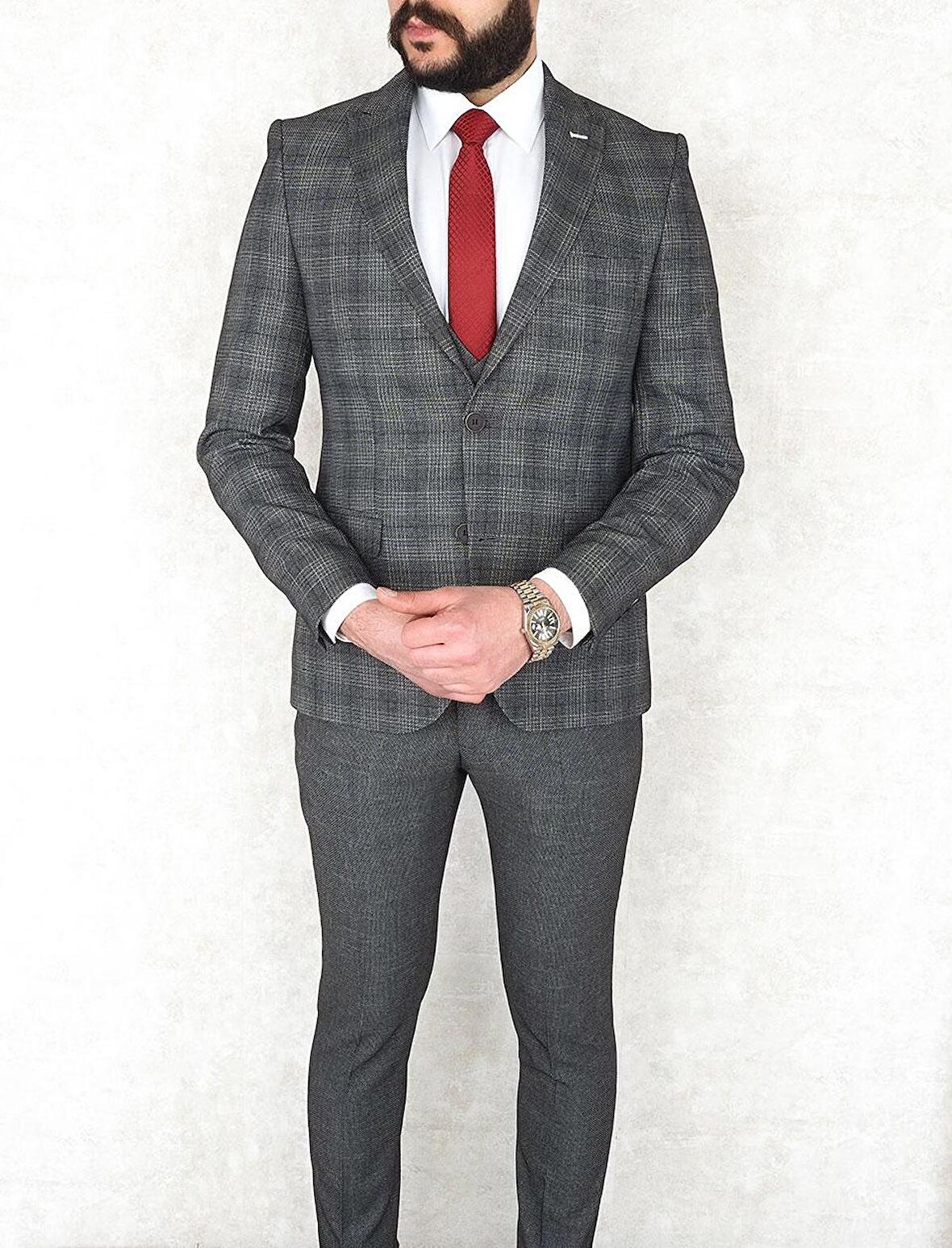 Fonte Falcao Slimfit Yelekli Drop 6 Takım-Gri