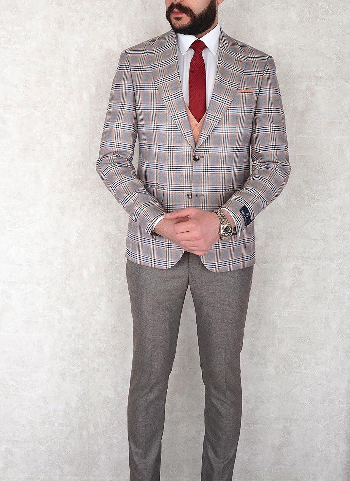 Jan Carlucci Slimfit Yelekli Drop 6 Takım-Gri