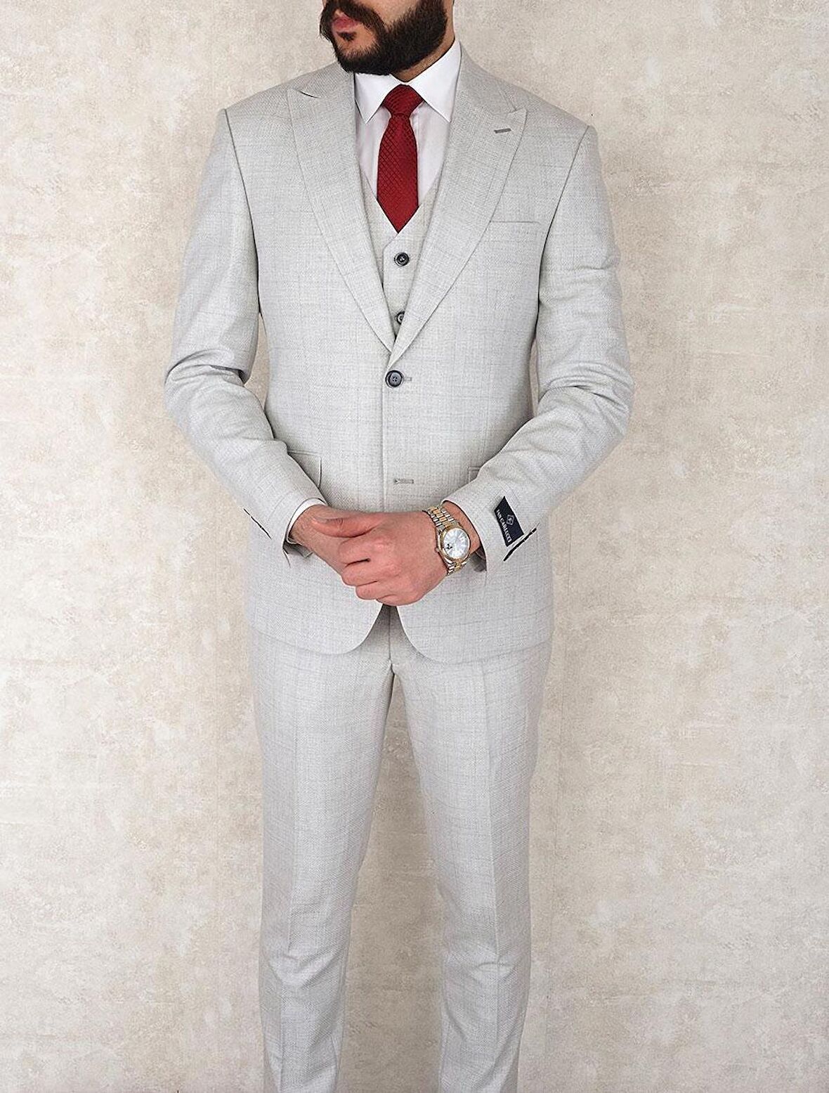 Jan Carlucci Slimfit Yelekli Drop 6 Takım-Gri