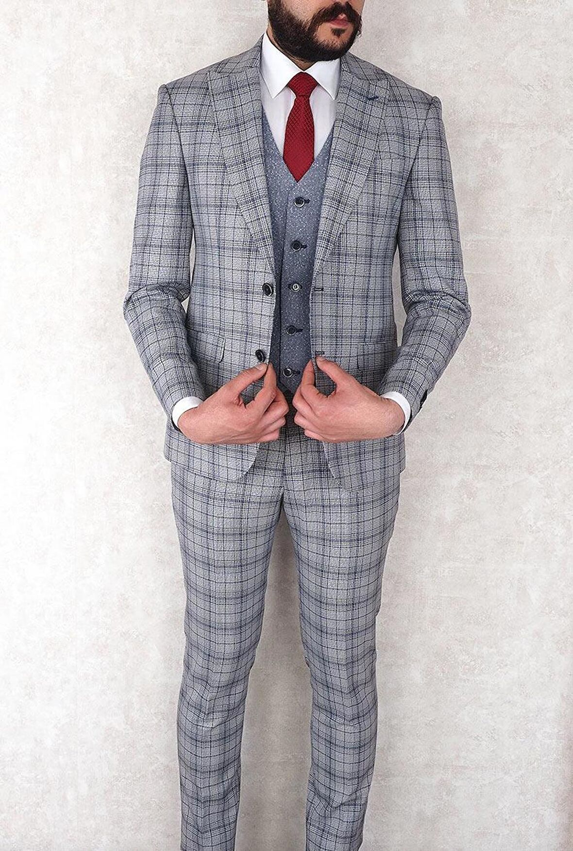 Jan Carlucci Slimfit Yelekli Drop 6 Takım-Gri