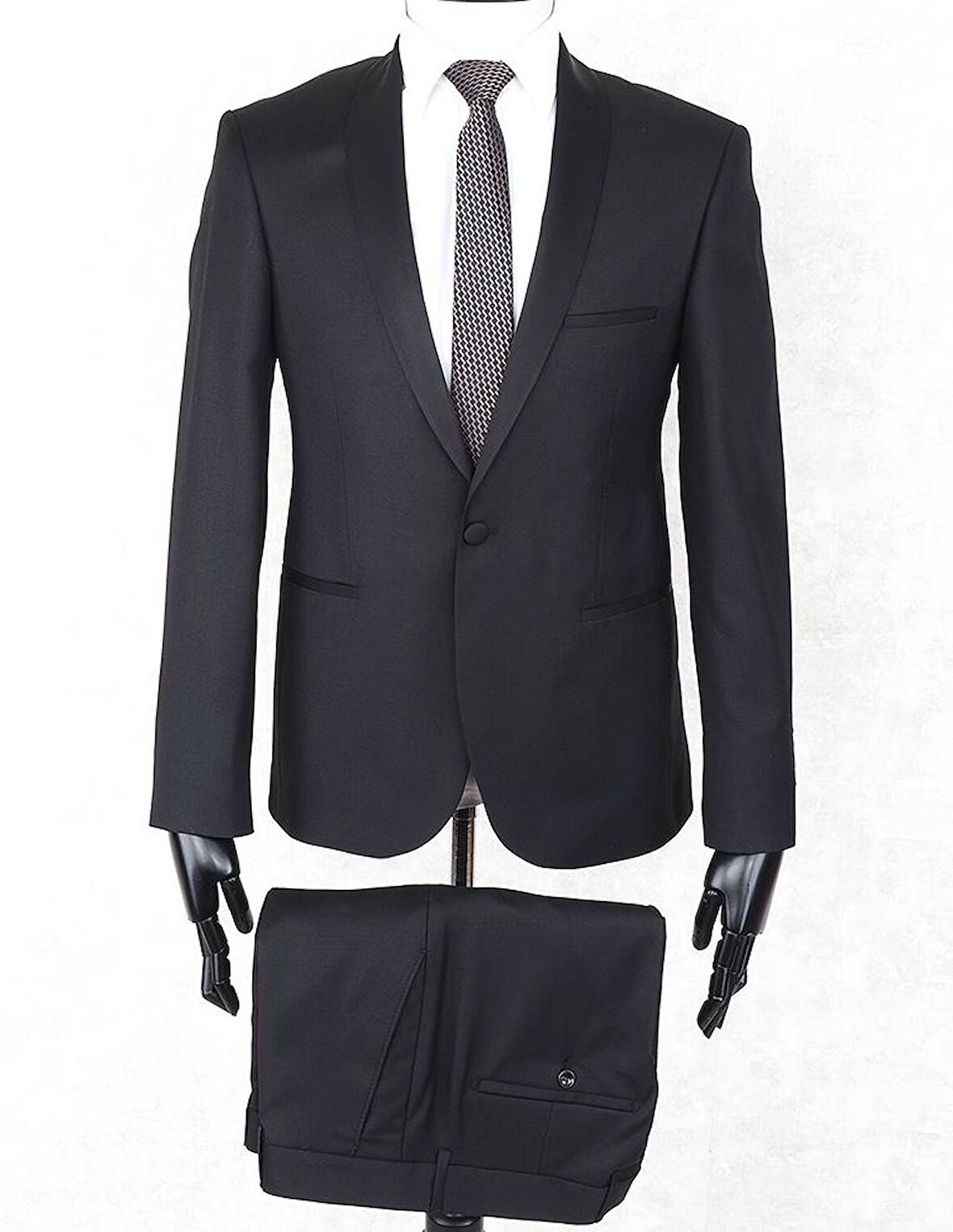 Jan Carlucci Slim Fit Şal Yaka-Tek Yırtmaç Siyah Drop 6 Damatlık Takım