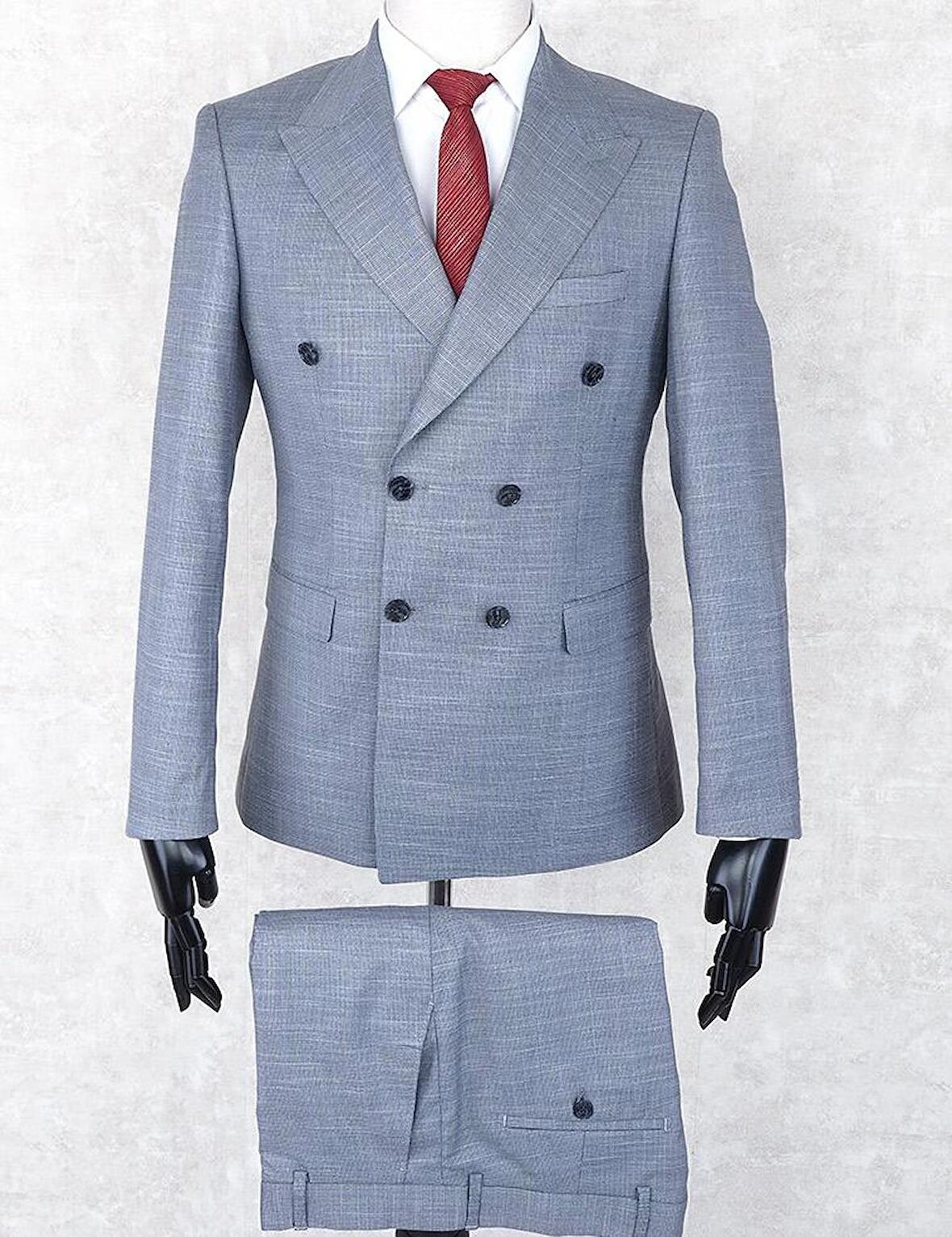 Jan Carlucci Kruvaze Slim Fit Sivri Yaka-Çift Yırtmaç Gri Drop 6 Takım Elbise