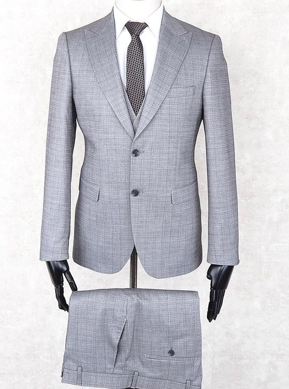 Jan Carlucci Slim Fit Sivri Yaka-Çift Yırtmaç Gri Drop 6 Yelekli Takım Elbise