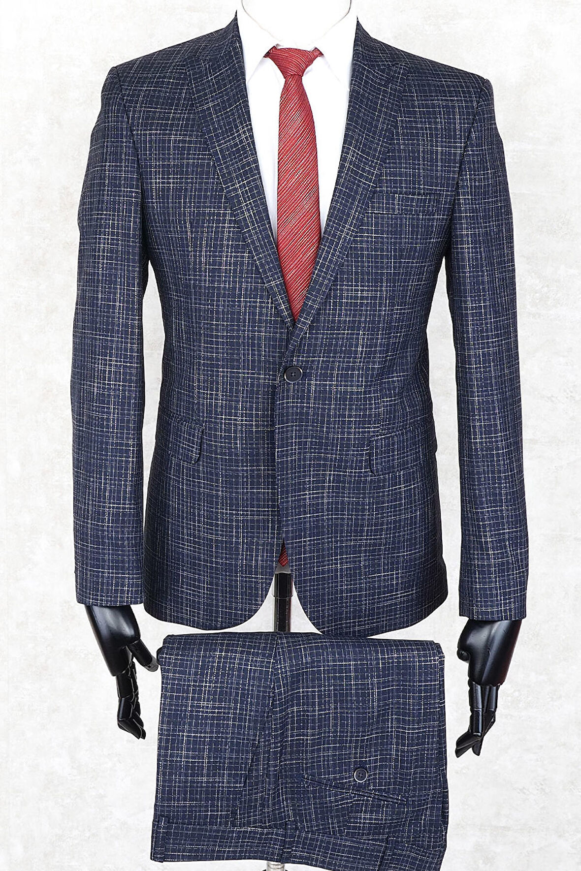 Fonte Falcao Slim Fit Tek Düğme -Sivri Yaka-Çift Yırtmaç  Lacivert Drop 6 Takım Elbise