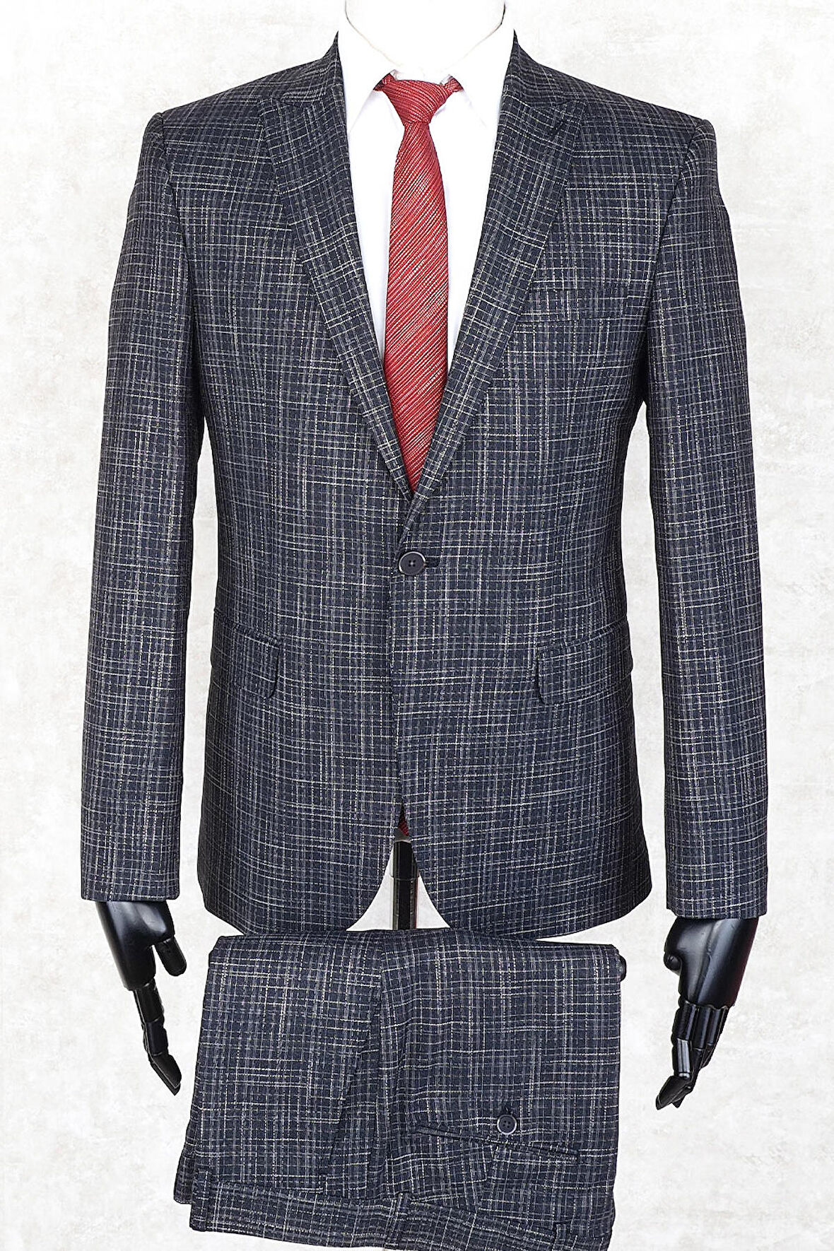 Fonte Falcao Slim Fit Tek Düğme -Sivri Yaka-Çift Yırtmaç  Lacivert Drop 6 Takım Elbise