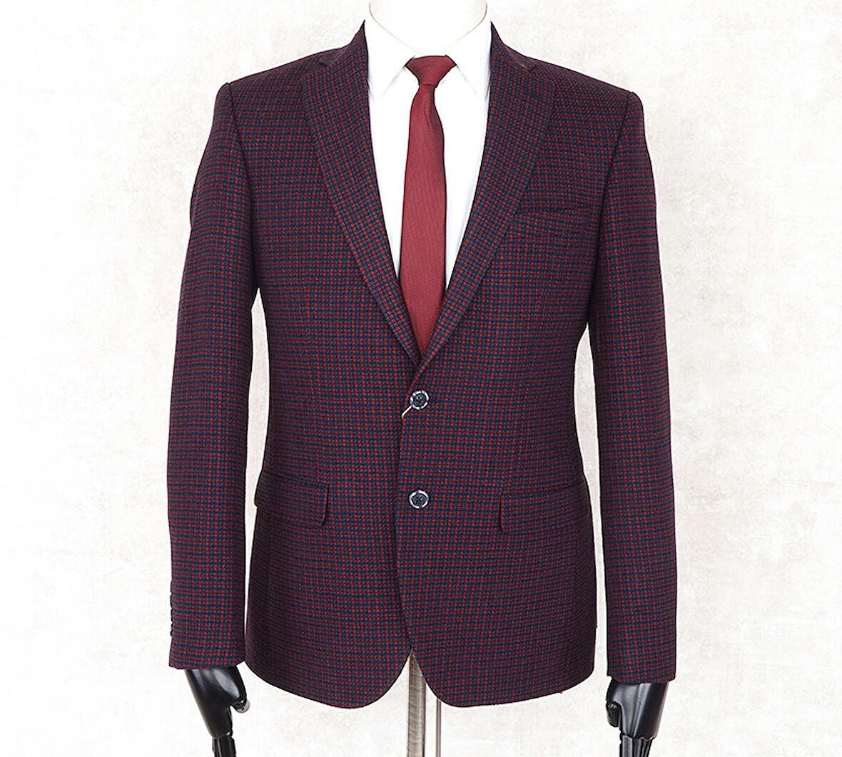 JAN CARLUCCİ Yünlü Erkek Regular Fit Mono Yaka Bordo Drop 4 Tek Ceket