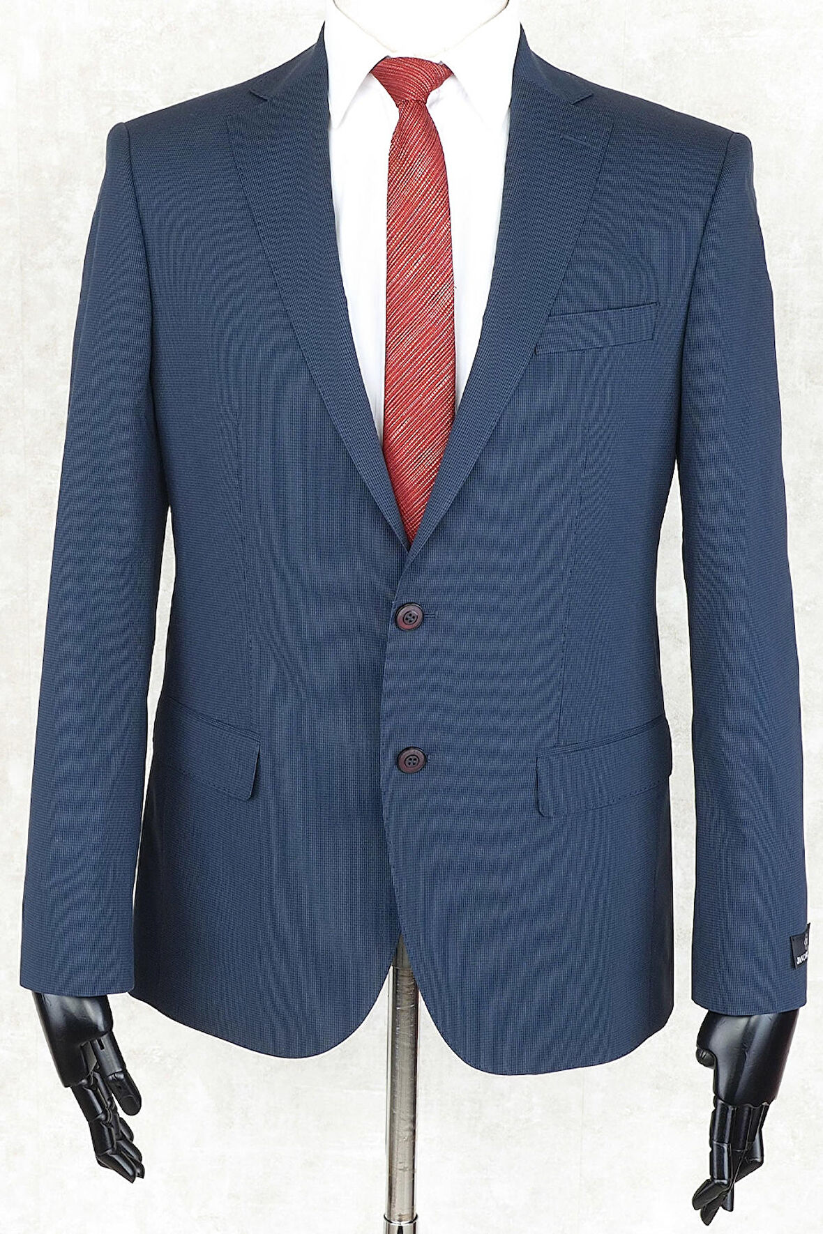 Jan Carlucci Yünlü Erkek Slimfit Mono Yaka Lacivert Drop 6 Tek Ceket