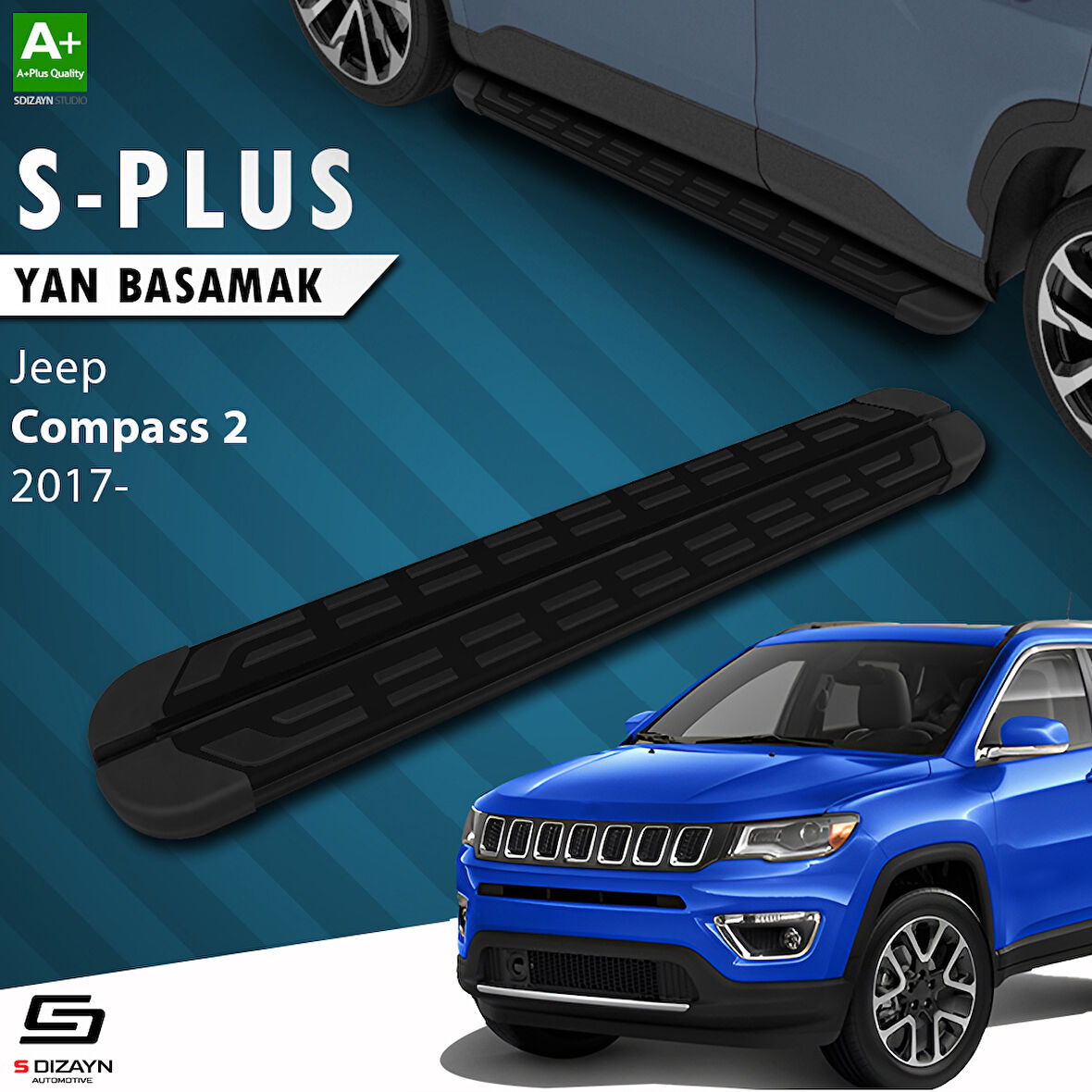 S-Dizayn Jeep Compass 2 S-Plus Siyah Yan Basamak 173 Cm 2017 Üzeri A+ Kalite