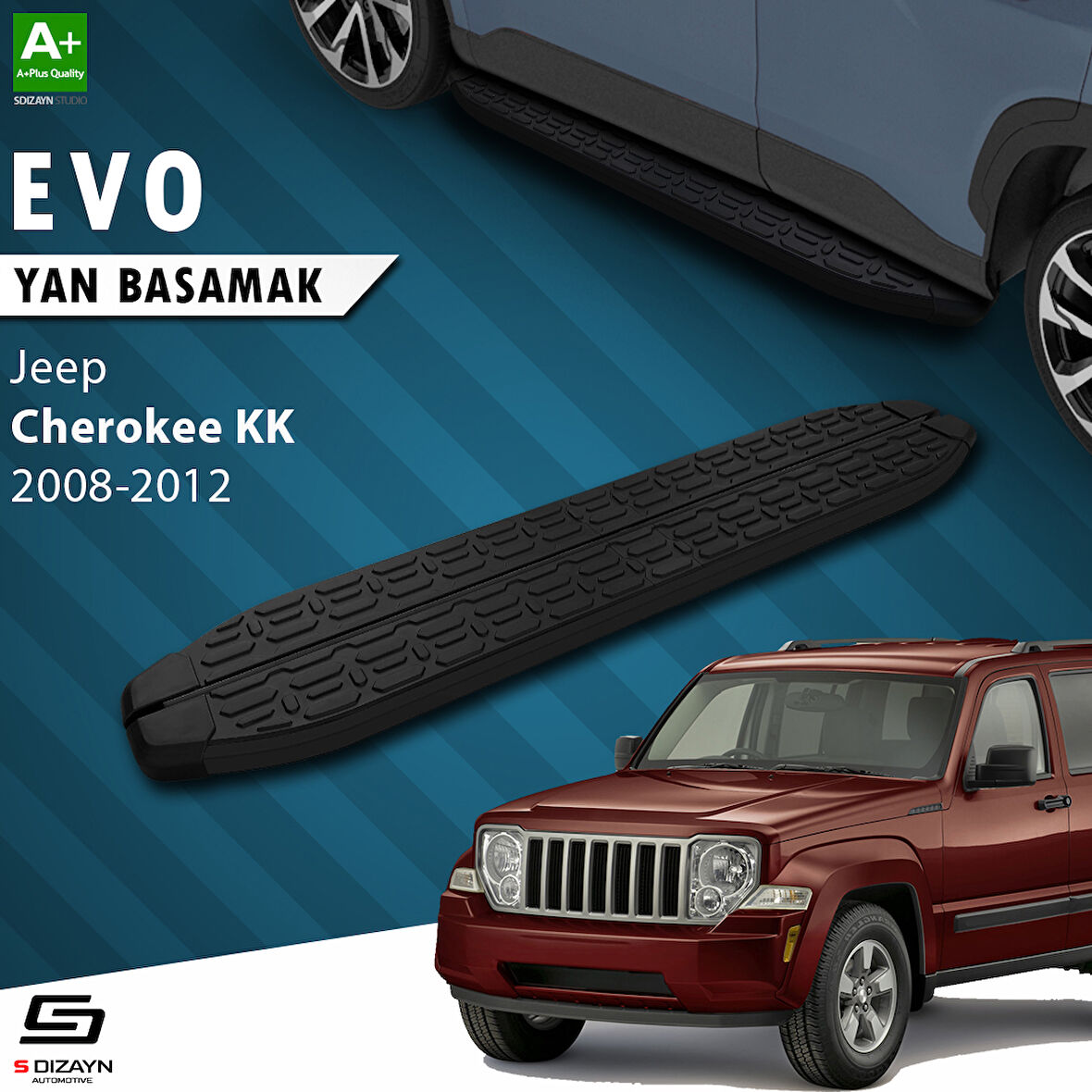 S-Dizayn Jeep Cherokee KK Evo Siyah Yan Basamak 153 Cm 2008-2012 A+ Kalite
