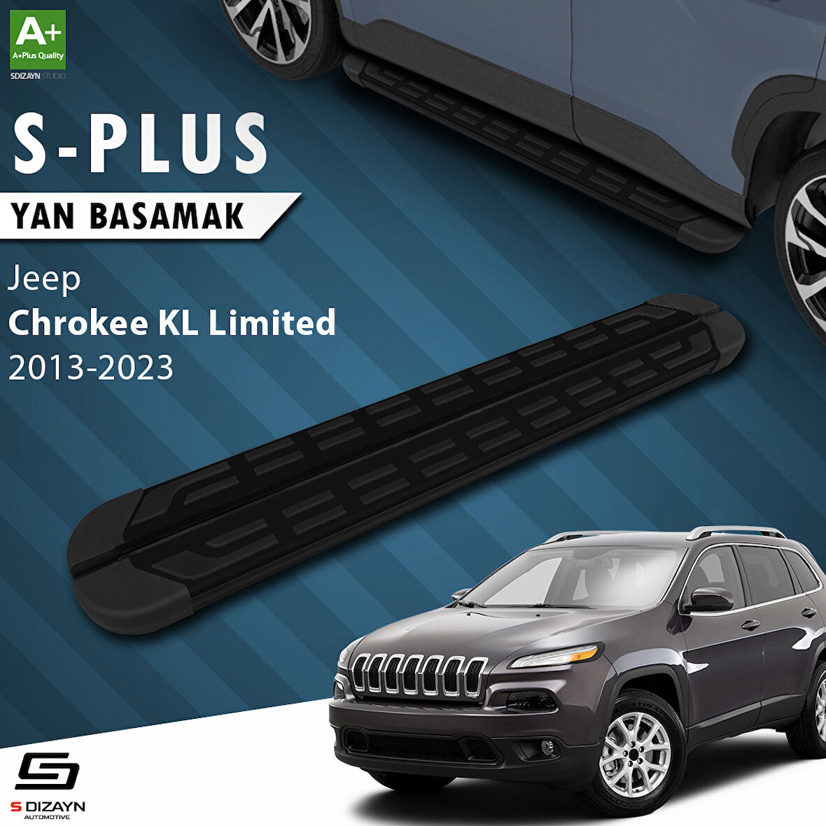 S-Dizayn Jeep Cherokee KL S-Plus Siyah Yan Basamak 173 Cm 2013-2023 A+ Kalite
