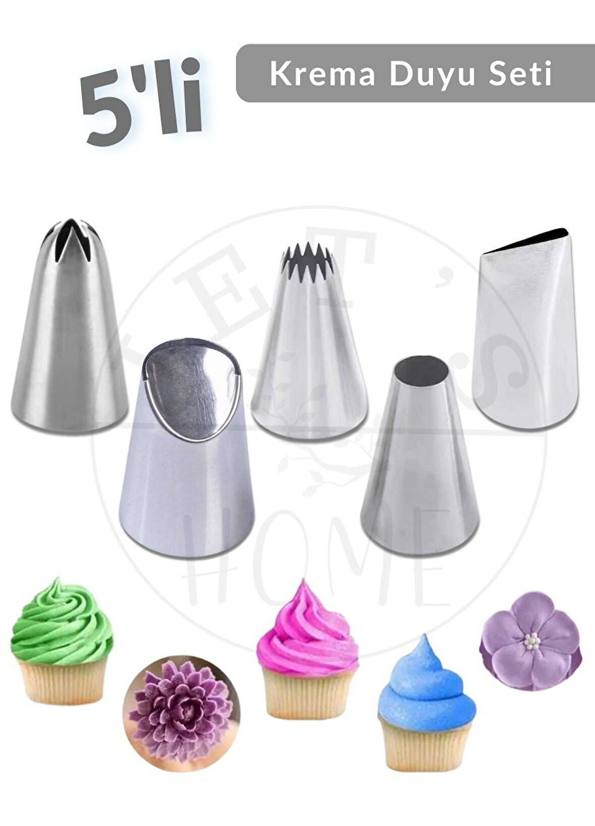 5' li Krema Duyu Seti Büyük Boy Pasta Dolgu Kreması Paslanmaz Şanti Duyu Çelik Set-2
