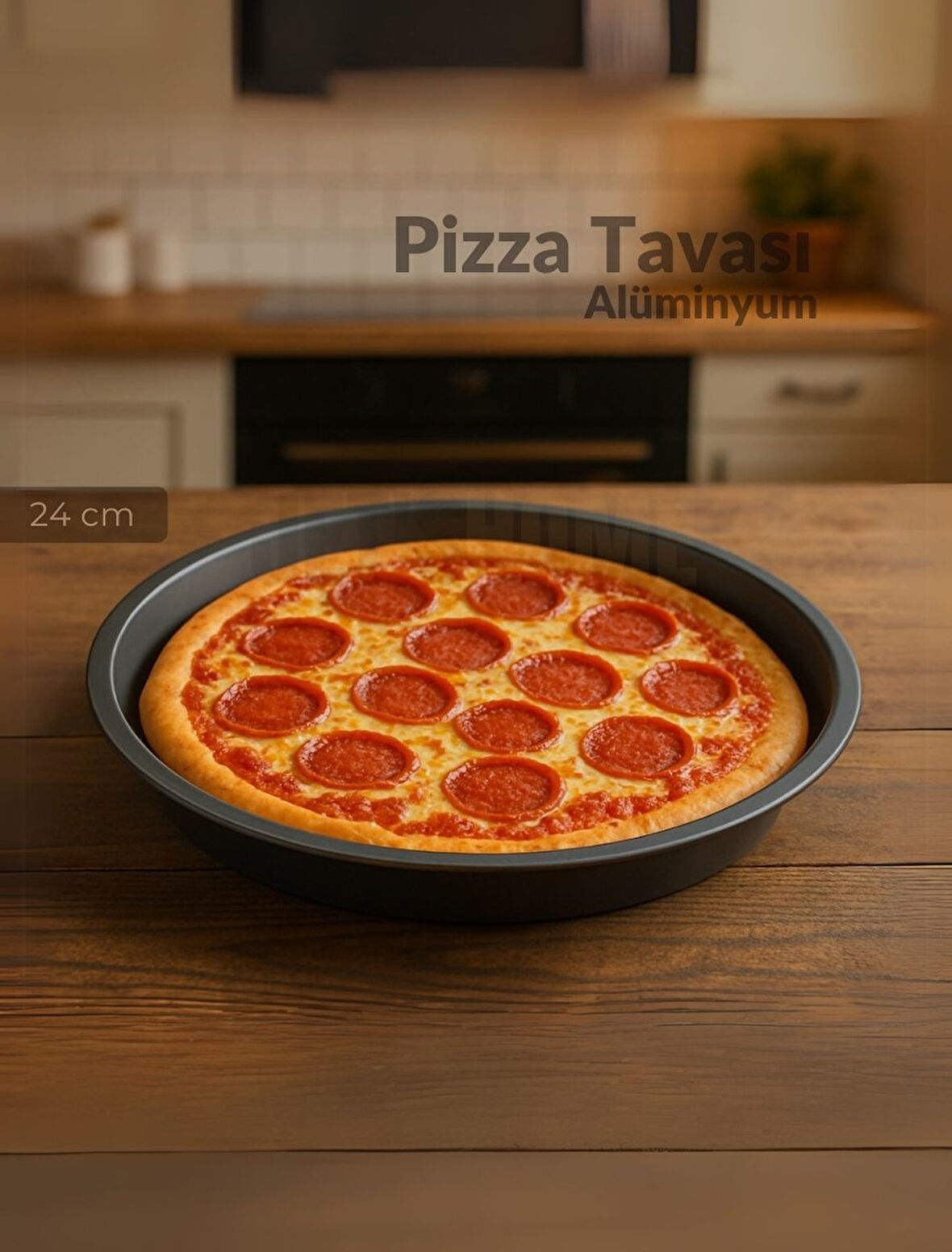 Pizza Tavası Alüminyum Pizza Tepsisi Yapışmaz Lahmacun Pide Tavası 24 Cm