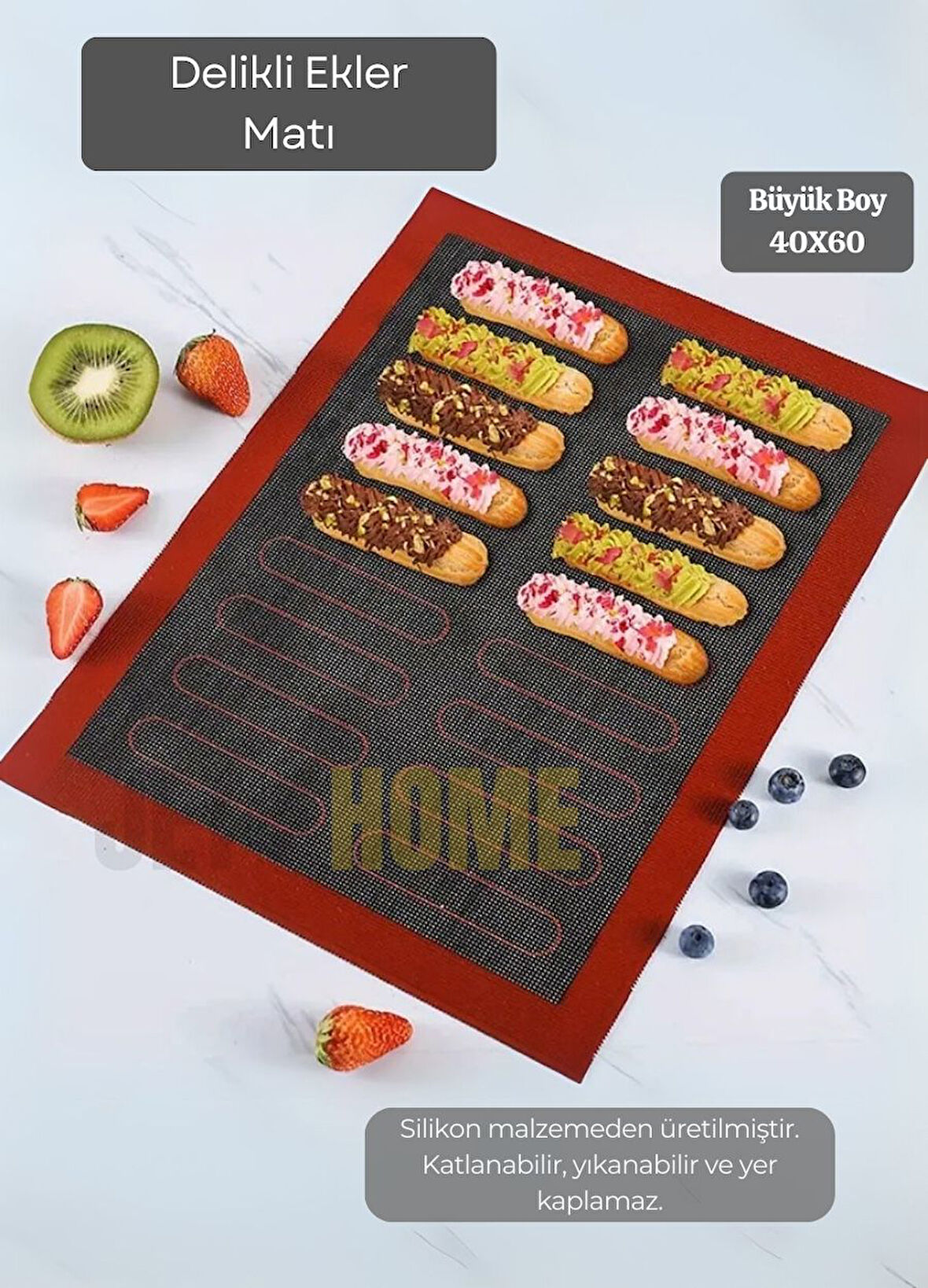 Delikli Ekler Pişirme Matı Çift Taraflı Fırın Matı Silikon Hamur Matı Yapışmaz Büyük Boy 40x60 cm