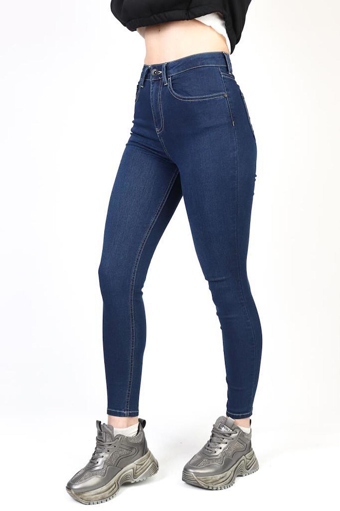 Kadın Blue Black Süper Skinny Fit Esnek Likralı Yüksek Bel Denim Jean Kot Pantolon HLTJENNİE-BLUE BLACK-A