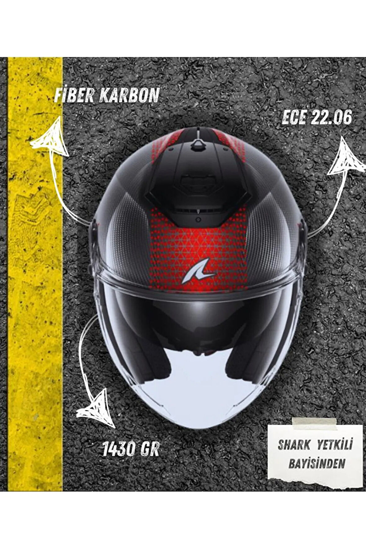 Rs Jet Carbon Ikonik Kırmızı Yarım Kask