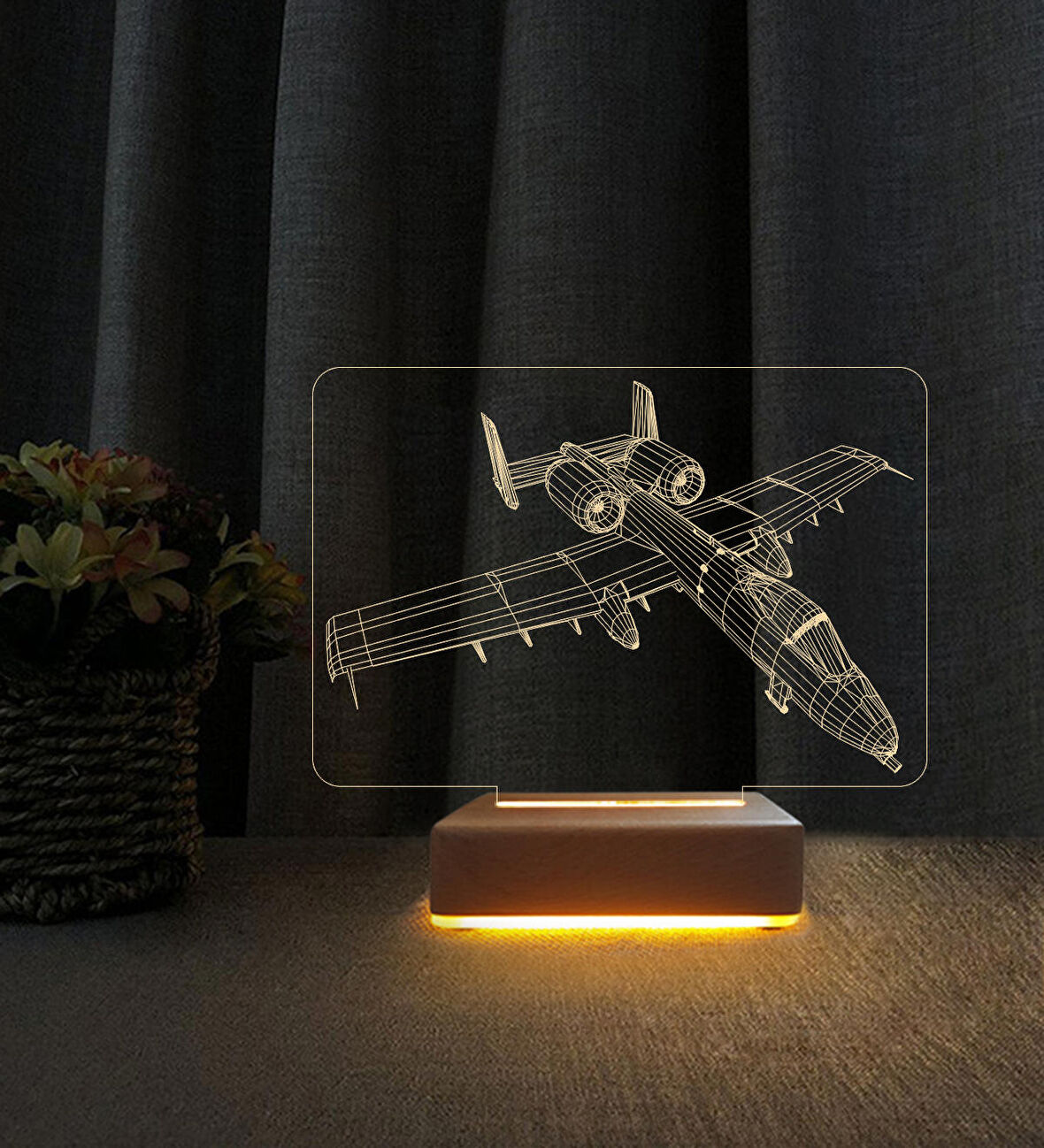 3D Jet Tasarımlı  3d Led Masa Lambası Doğum Günü Hediyesi Lamba