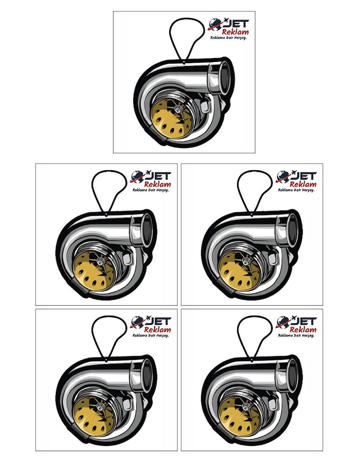 Jethızında 5'li Set Turbo Motor Tasarımlı Parfüm Esanslı Baskılı Asma Ayna Oto Araç Kokusu