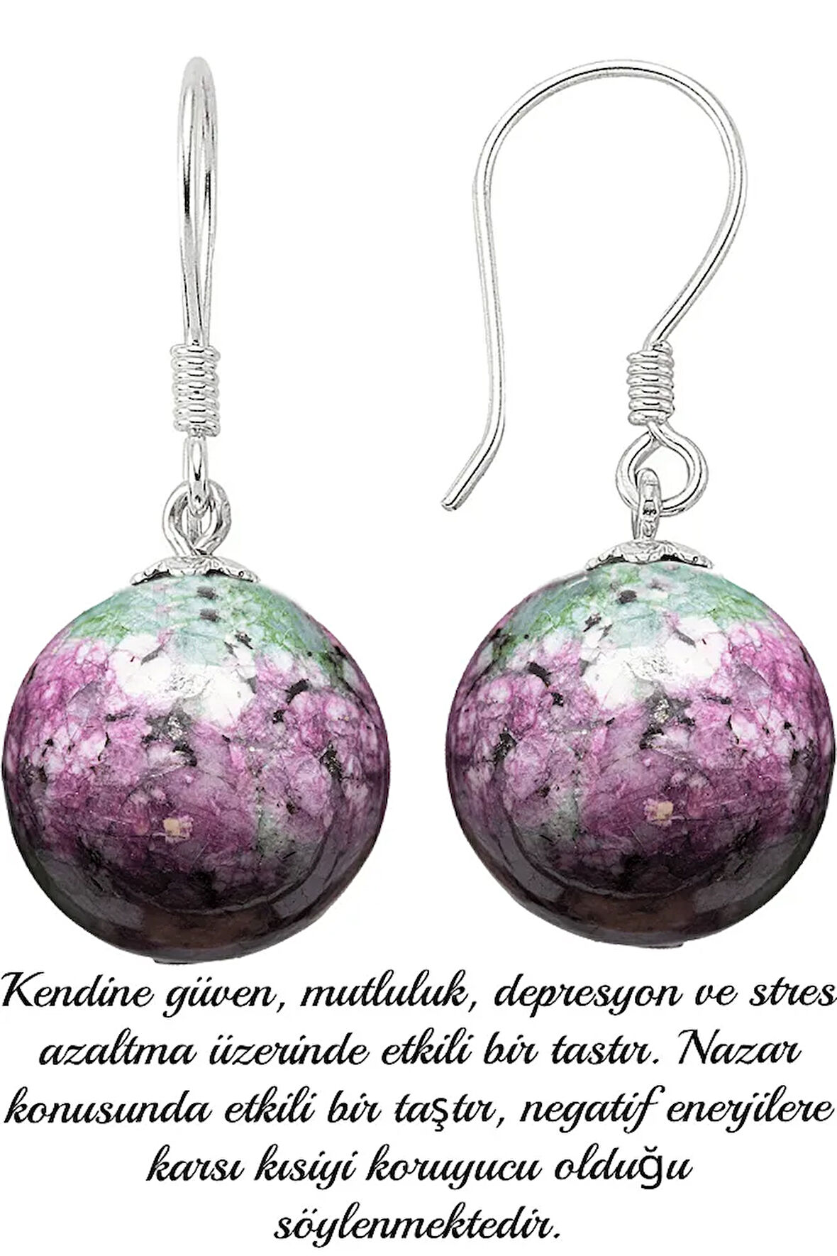 Sertifikalı Elmas Kesim Ruby Yakutlu Zoisit Anyolit Taşı Doğal Taş Küpe