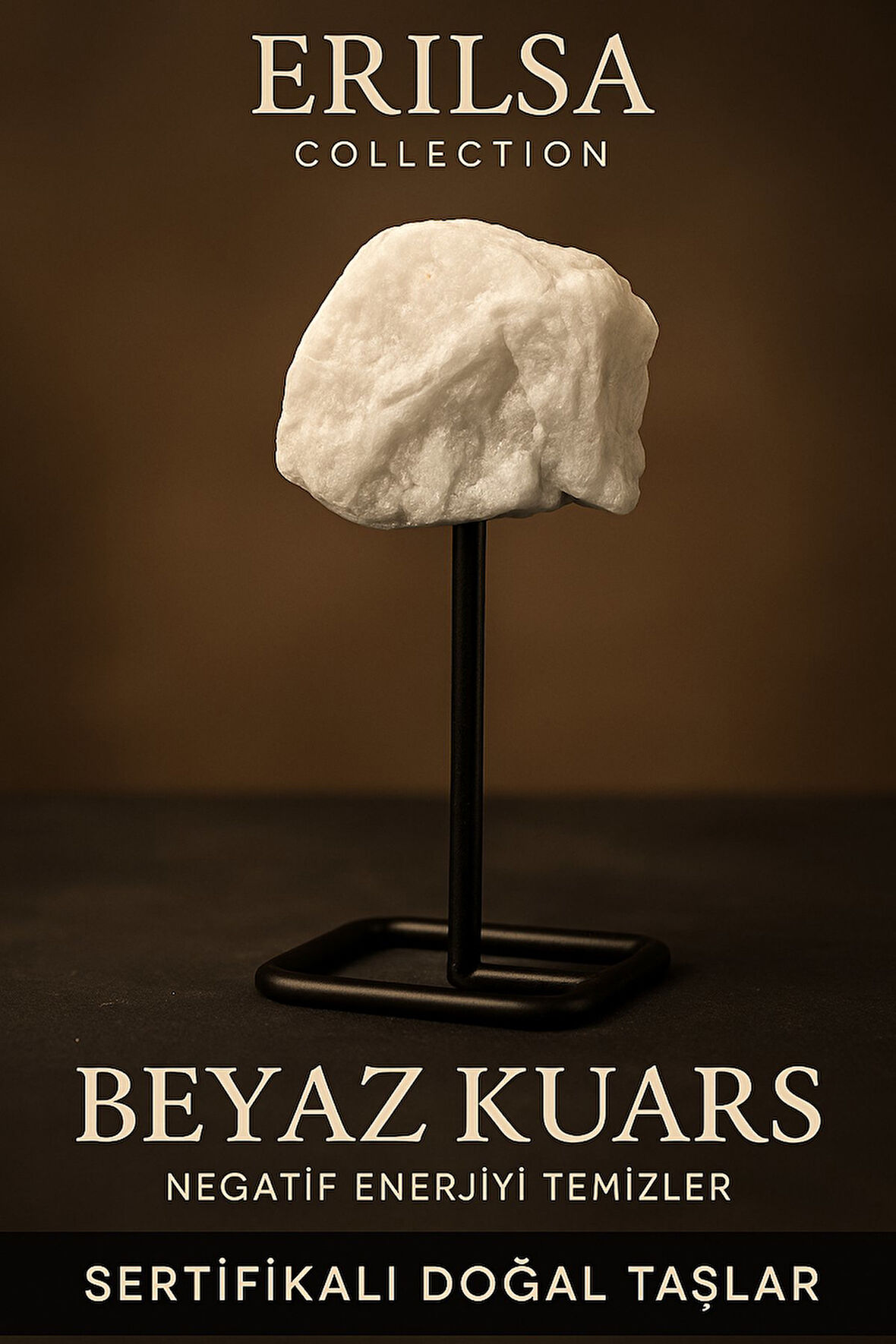 Sertifikalı Doğal Ham Beyaz Kuvars Taşı Standlı Obje – Arınma, Netlik ve Enerji Temizliği Taşı