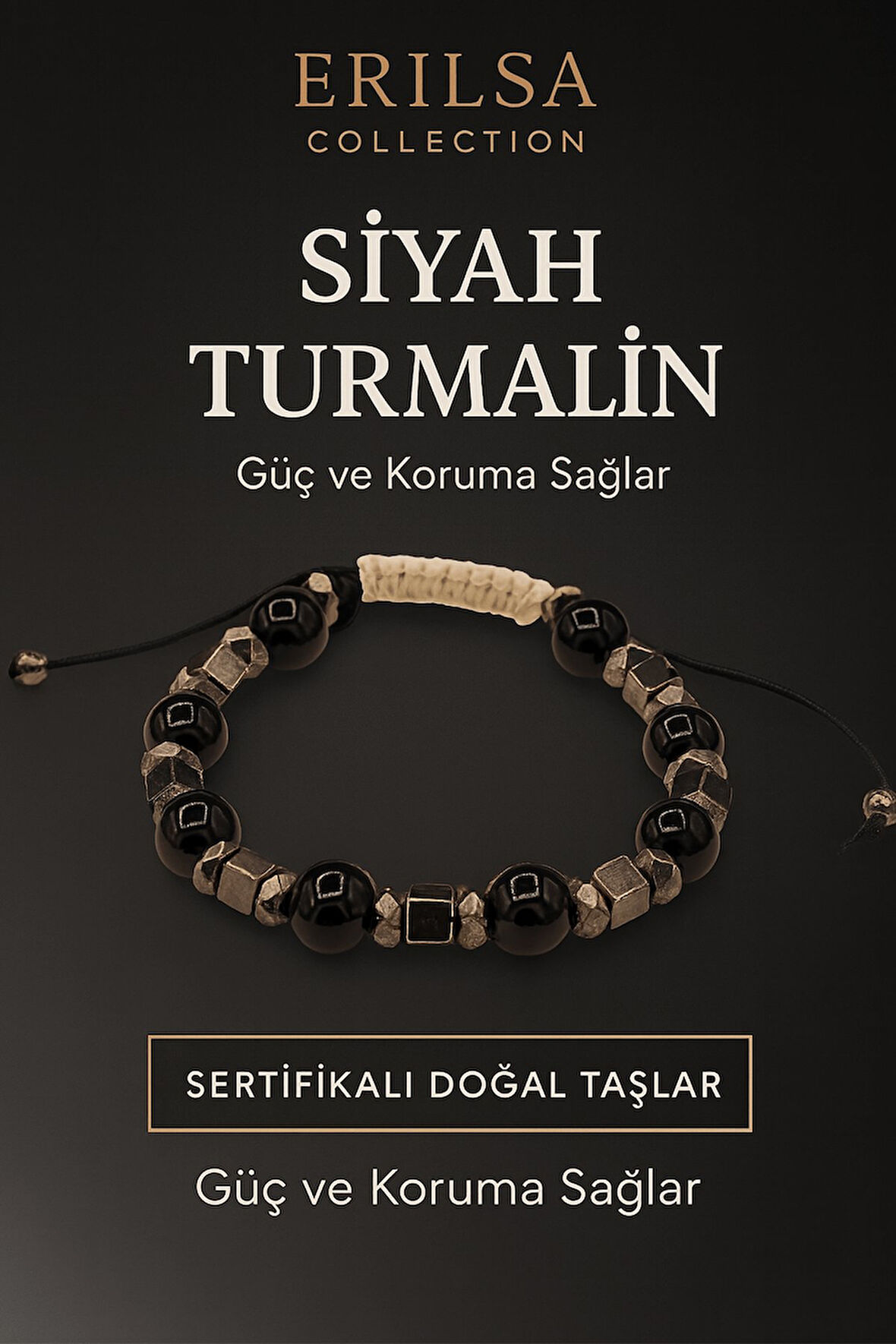 Sertifikalı Doğal Siyah Turmalin Bileklik – Güç, Koruma ve Negatif Enerjiyi Uzaklaştırma