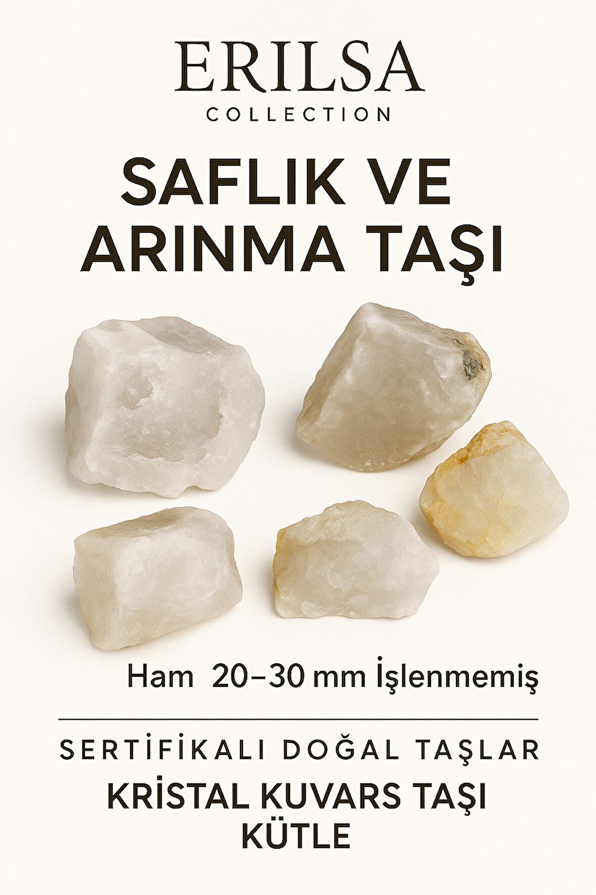 Sertifikalı Ham İşlenmemiş Kristal Kuvars Taşı Kütle – El Taşı Arınma Netlik Evrensel Şifa Enerjisi