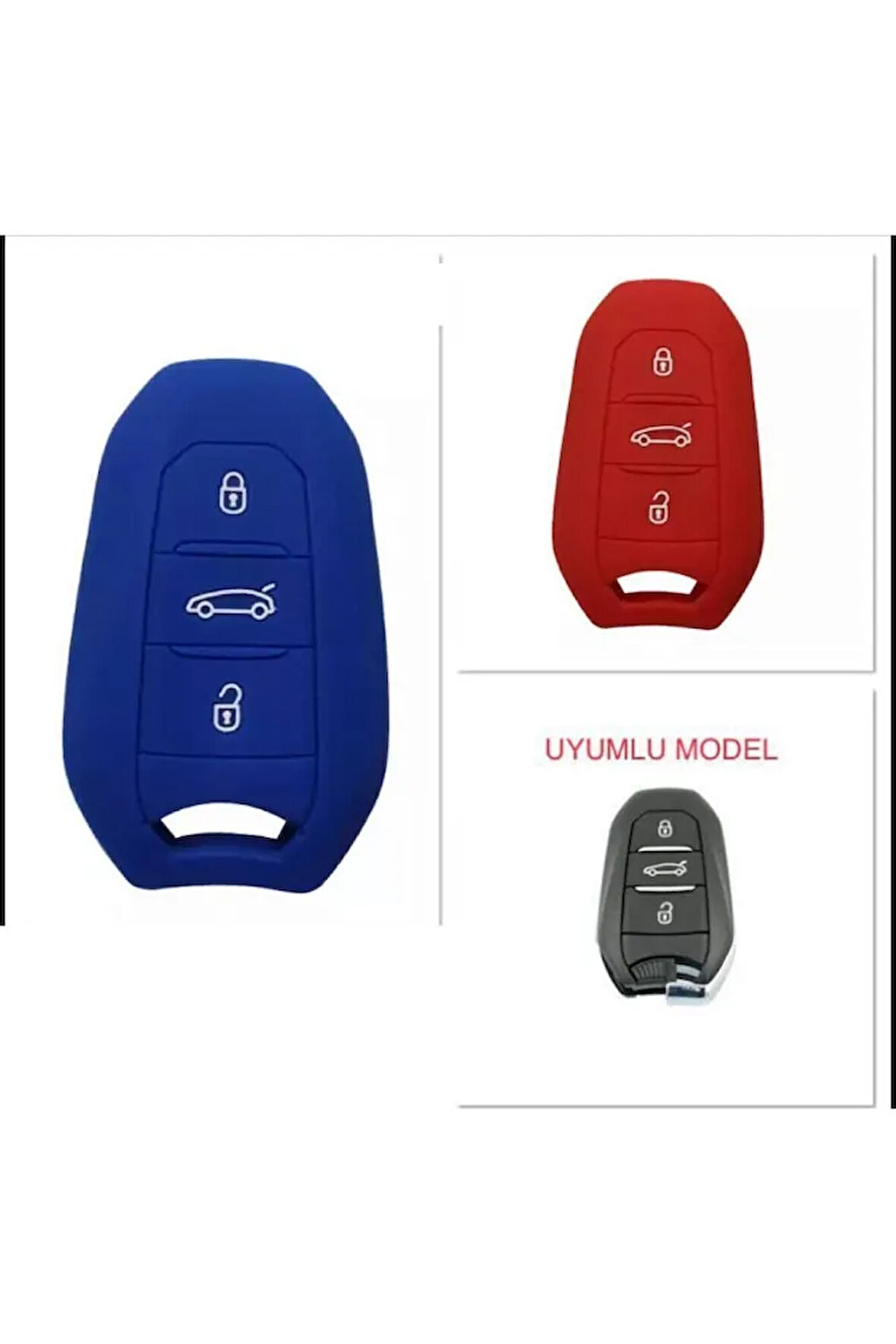 2 Adet Opel Grandland X Uyumlu Silikon Anahtar Koruma Kılıfı Mavi Ve Kırmızı Renk