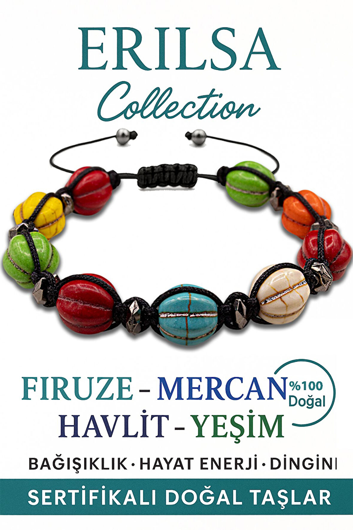 Sertifikalı Karpuz Model Firuze Mercan Havlit Yeşim Taşı Bileklik – Enerji ve Denge