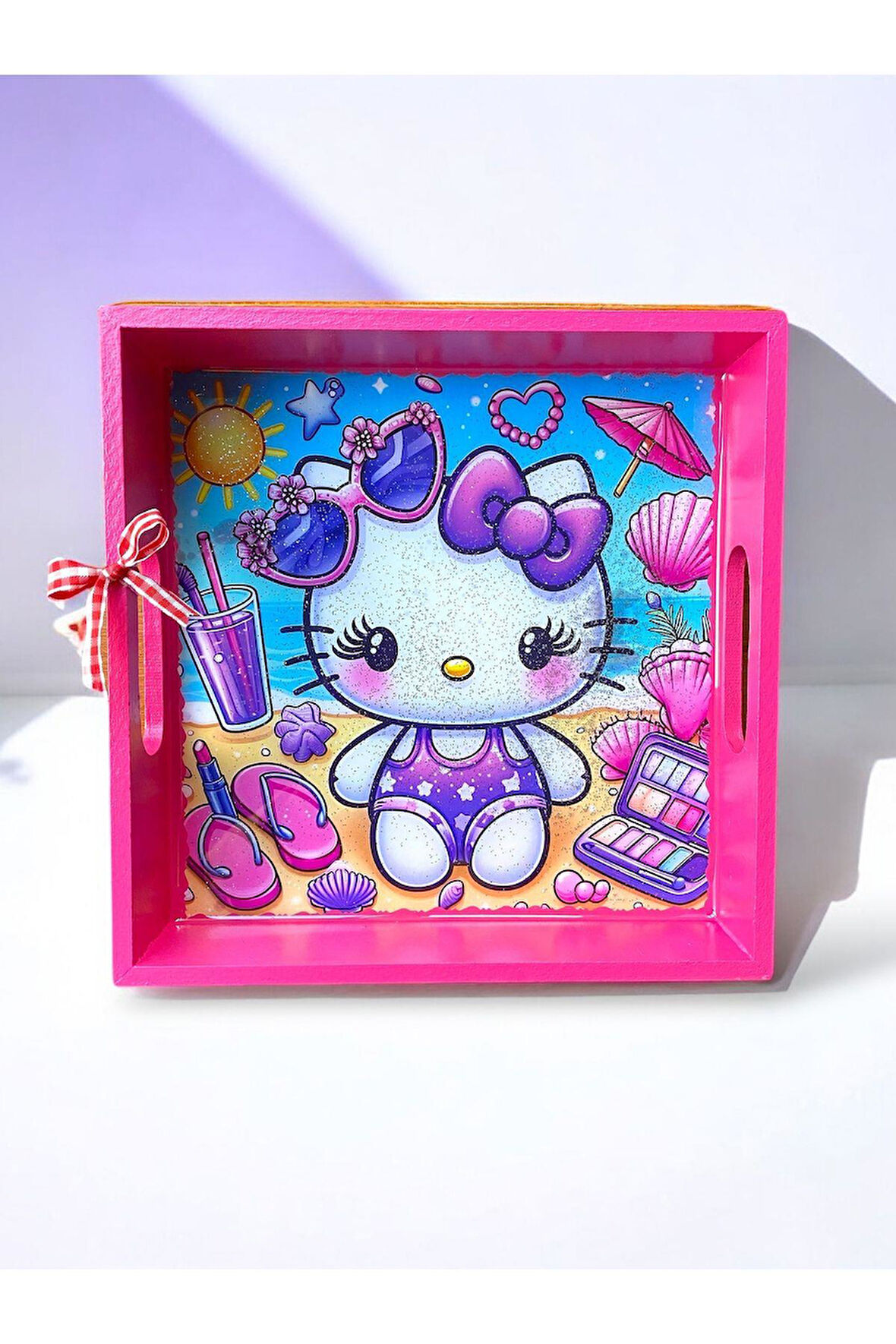 Hello Kitty Temalı Simli Çocuk Tepsisi Pembe 20 z 20 cm 3+