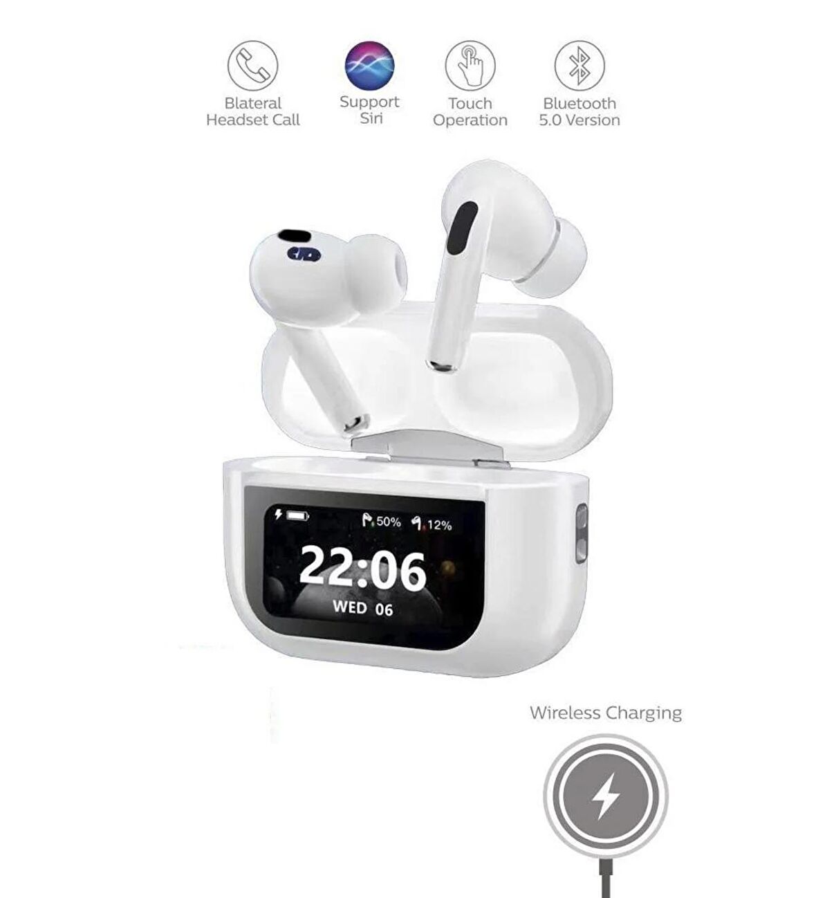 CASTU A88 Pro Oled Ekranlı ANC/ENC Destekli 5.0 Beyaz Bluetooth Kulaklık Beyaz