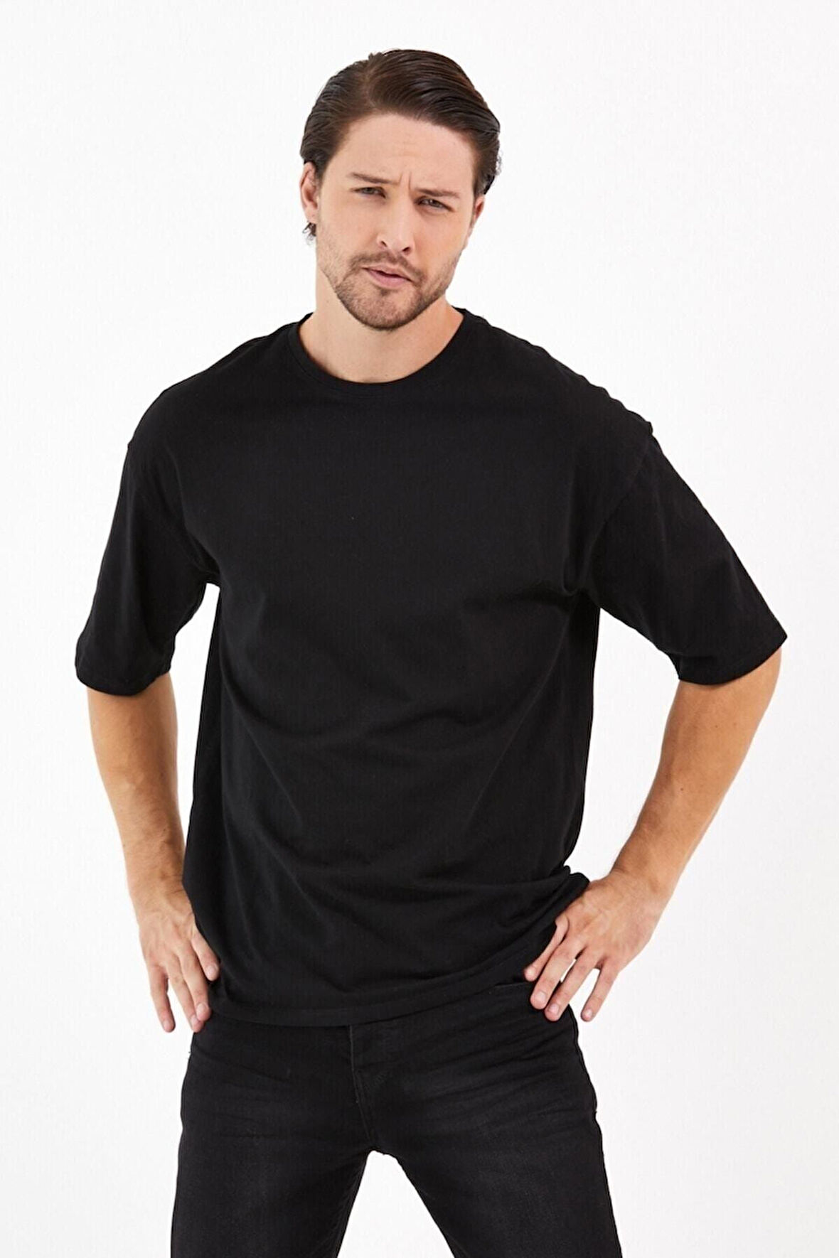 Unisex Pamuklu Turuncu Bisiklet Yaka Oversize T-shirt