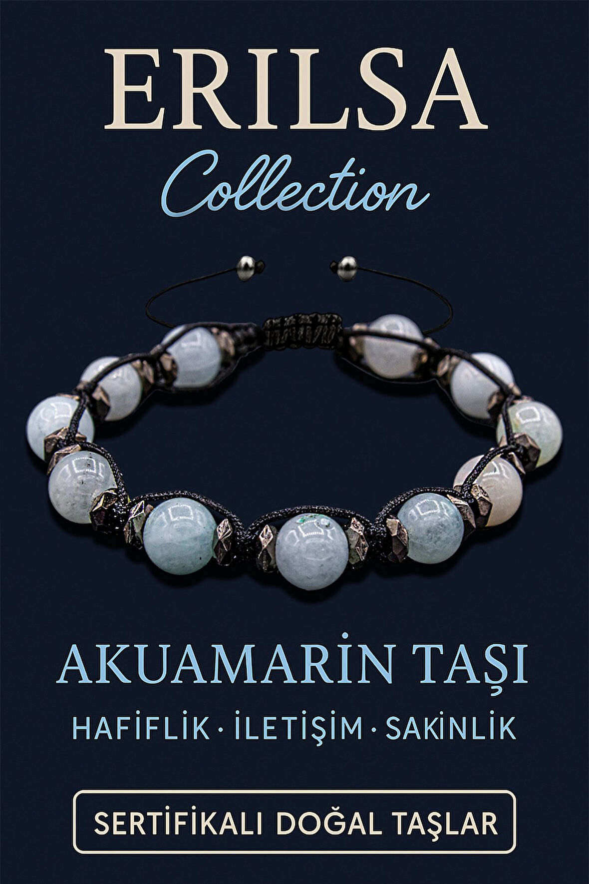 Sertifikalı 8 mm Terahertz & Akuamarin Taşı Bileklik – Sakinlik, İletişim ve Zihinsel Koruma