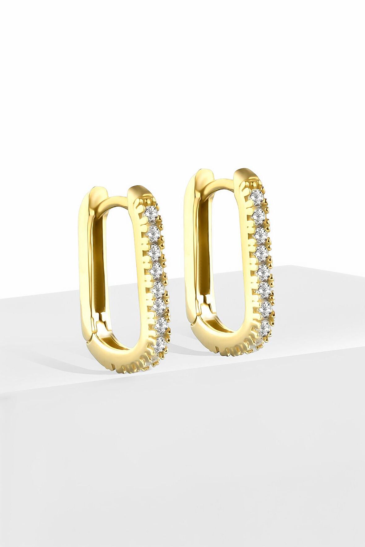 Gümüş 1.7 cm Zirkon Taşlı U Model Gold Küpe